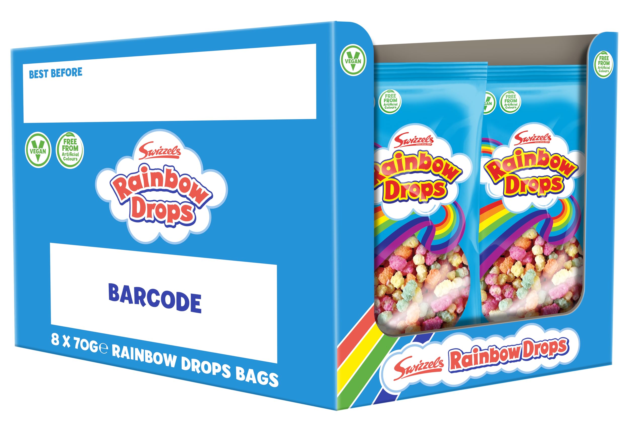 Swizzels Giant Rainbow Drops 8 x 70g Bags, Individually Wrapped Bulk Sweets