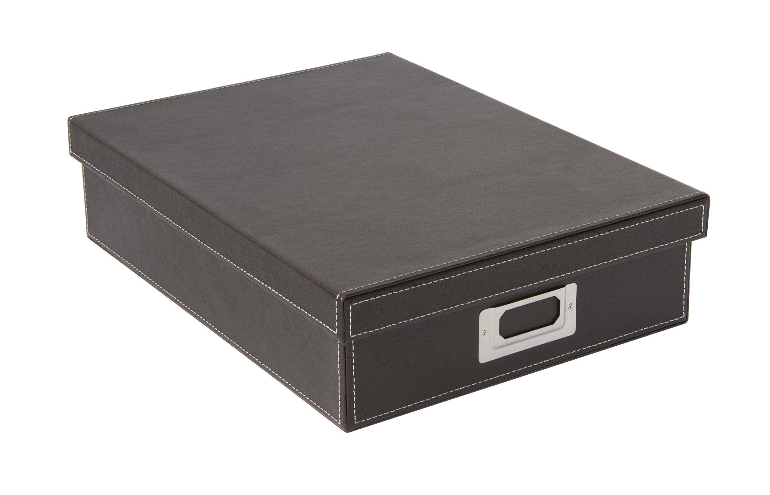 Osco Faux Leather A4 Document Storage Box with Lid | Stackable | Brown | 16 Litres 1