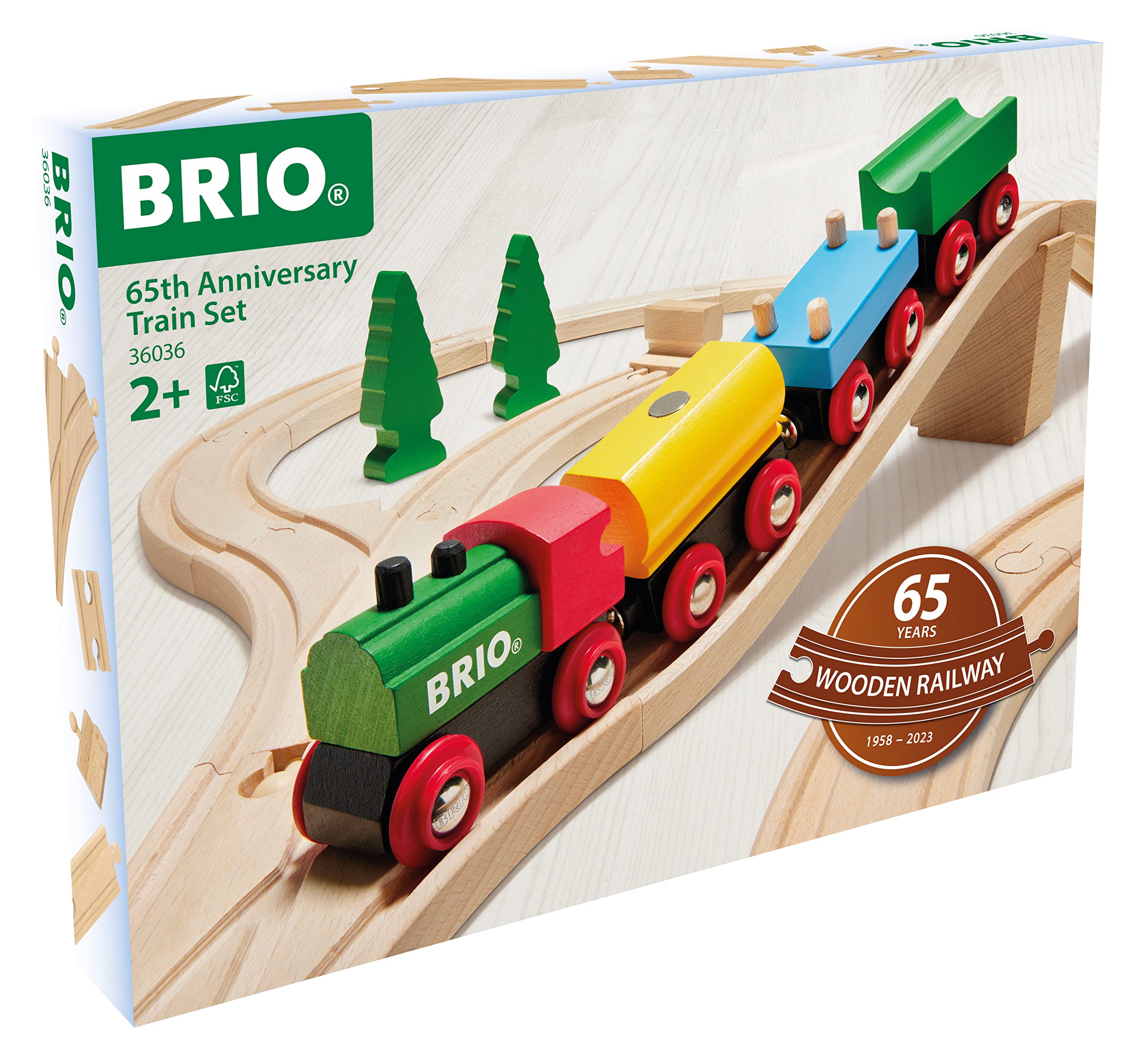 BRIO 65th Anniversary Wooden Railway Train Set - 32-Piece Classic Train Playset for Kids 3+ 16
