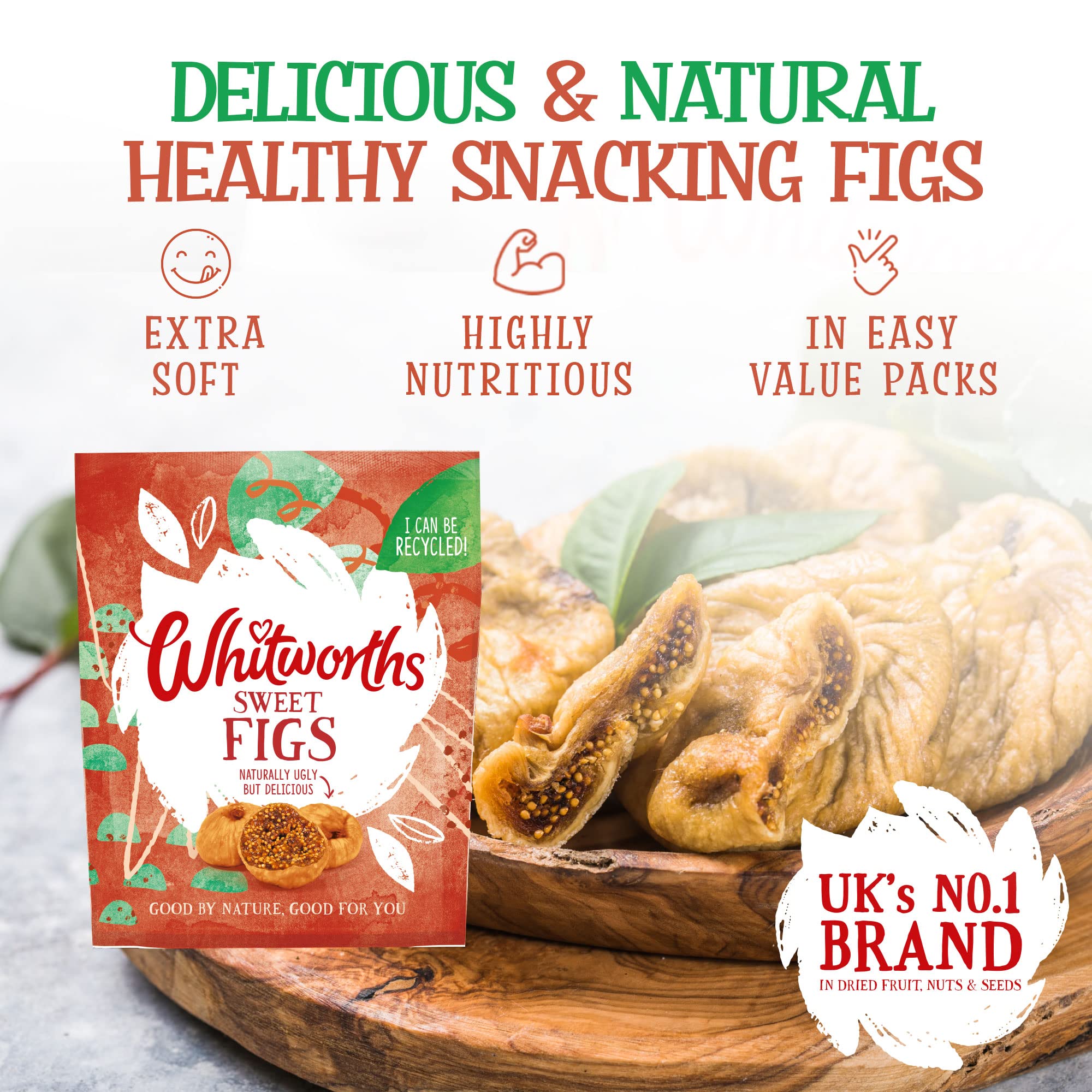 Whitworths Sweet Figs - 7 Value Packs (Total 1220g) | Naturally Sweet & High Fibre Snack