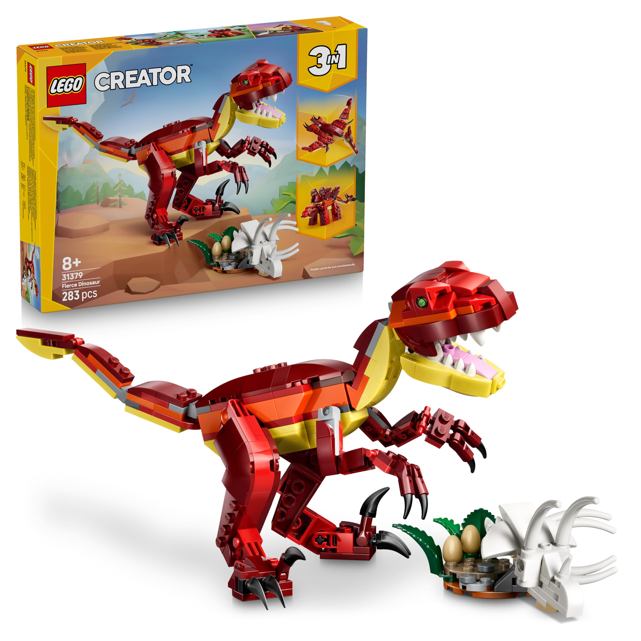 LEGO Creator 3in1 Fierce Dinosaur Toy - Build Velociraptor, Stegosaurus or