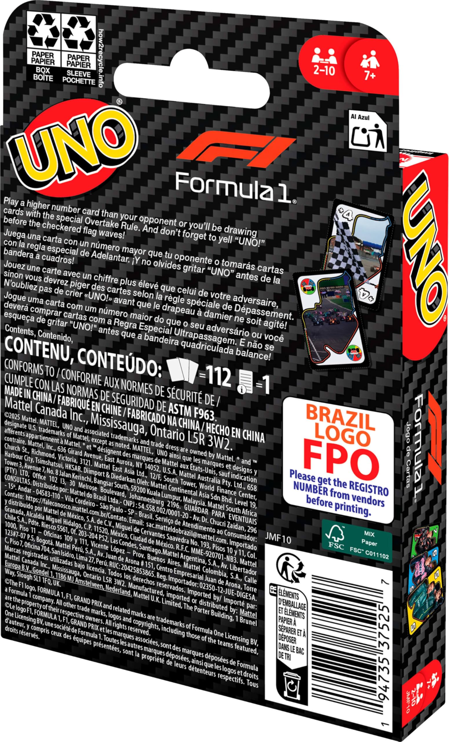 Mattel Games UNO F1 Card Game for Kids, Families, Travel & Camping, Deck Fe 3