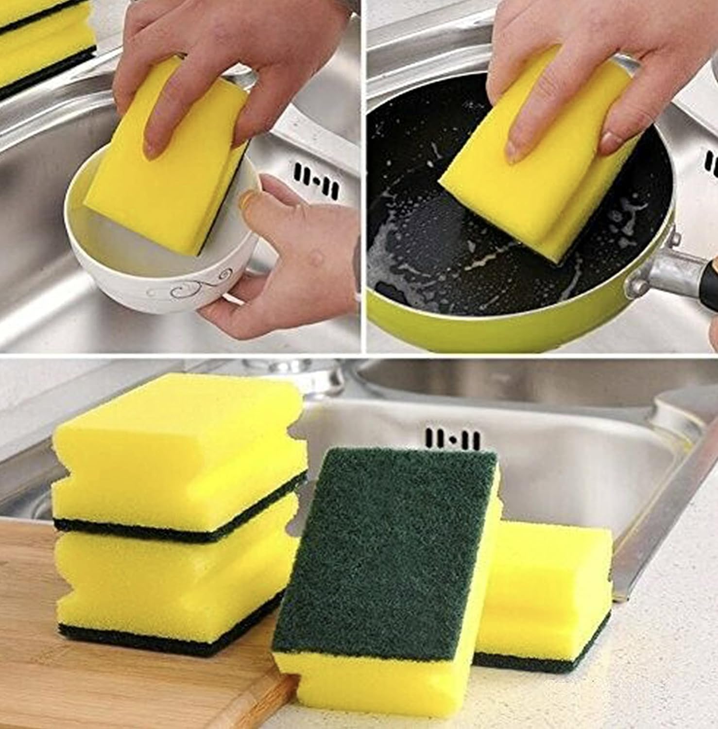 HomeSmith 8 Packs Heavy Duty Scrub Sponge, Dual-Sided Dishwashing & Cleaning Sponge 3