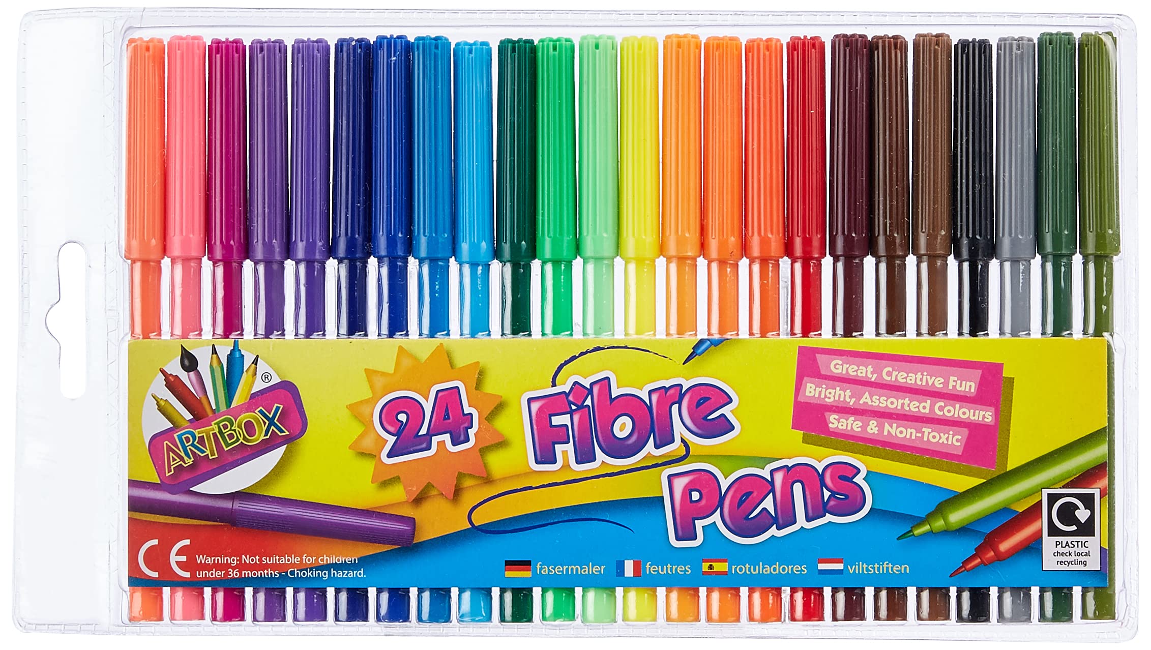 ART BOX Fine Tip Fibre Colouring Pens - Pack of 24 Multi-Colour | Durable Plastic 1