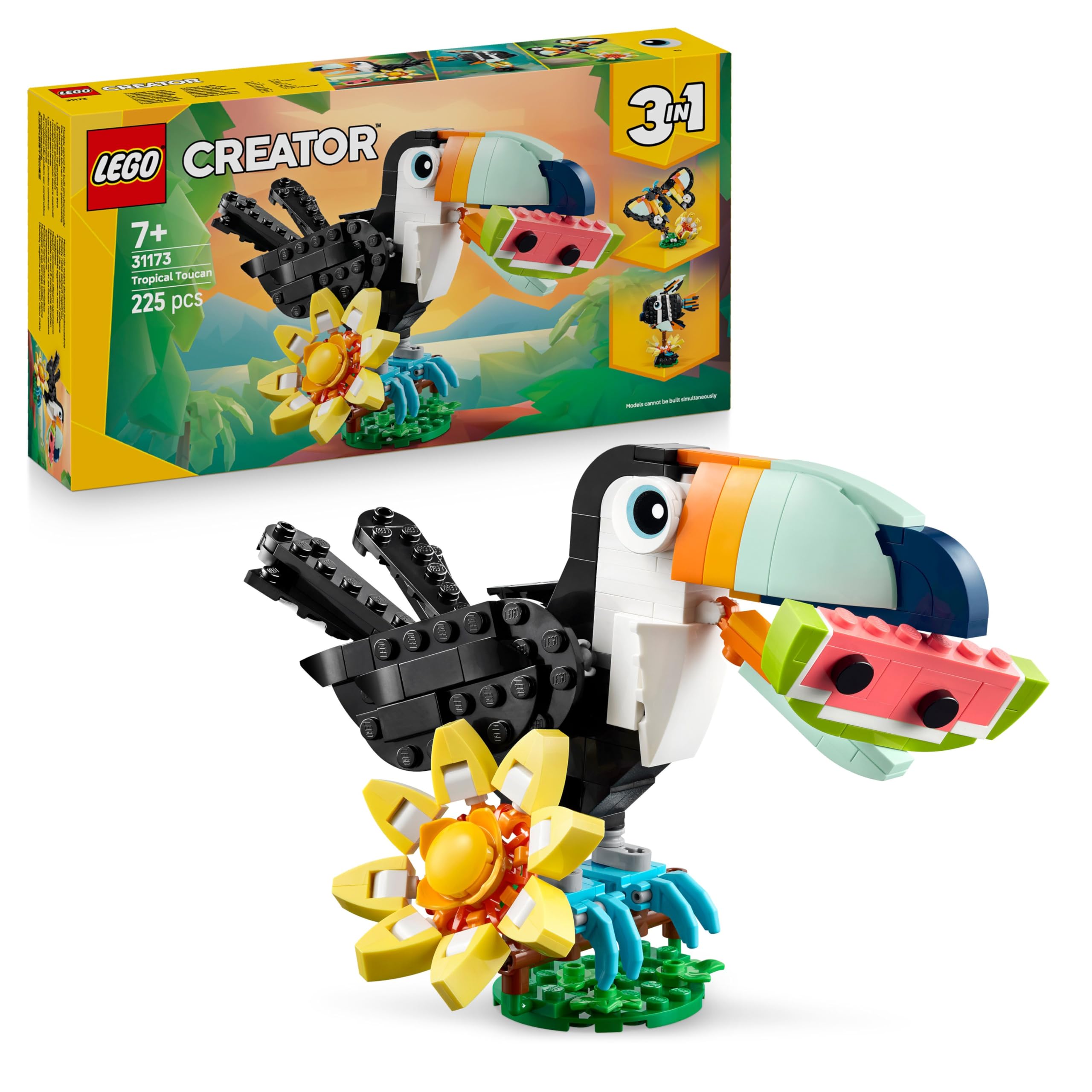 LEGO Creator 3in1 Wild Animals: Tropical Toucan with Flower Building Set - 225 Pieces