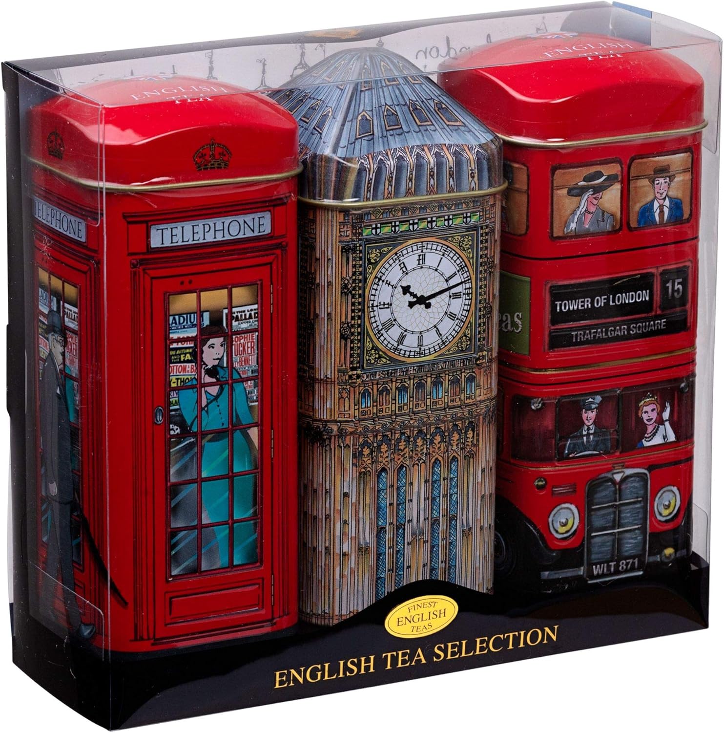 New English Teas Traditional English Tea Triple Tin Gift Set - Big Ben, London Bus & Red Phone Box