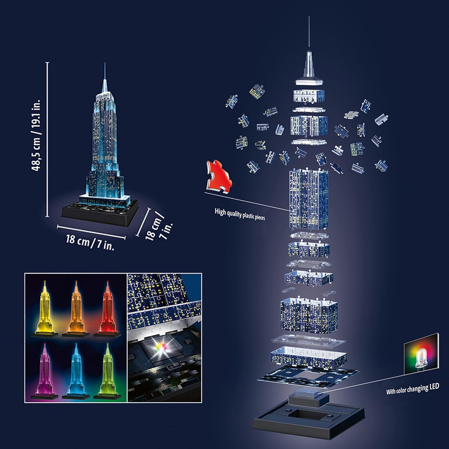 Ravensburger Empire State Building 3D Puzzle - Night Edition with LED Lighting, 216 Pieces 14