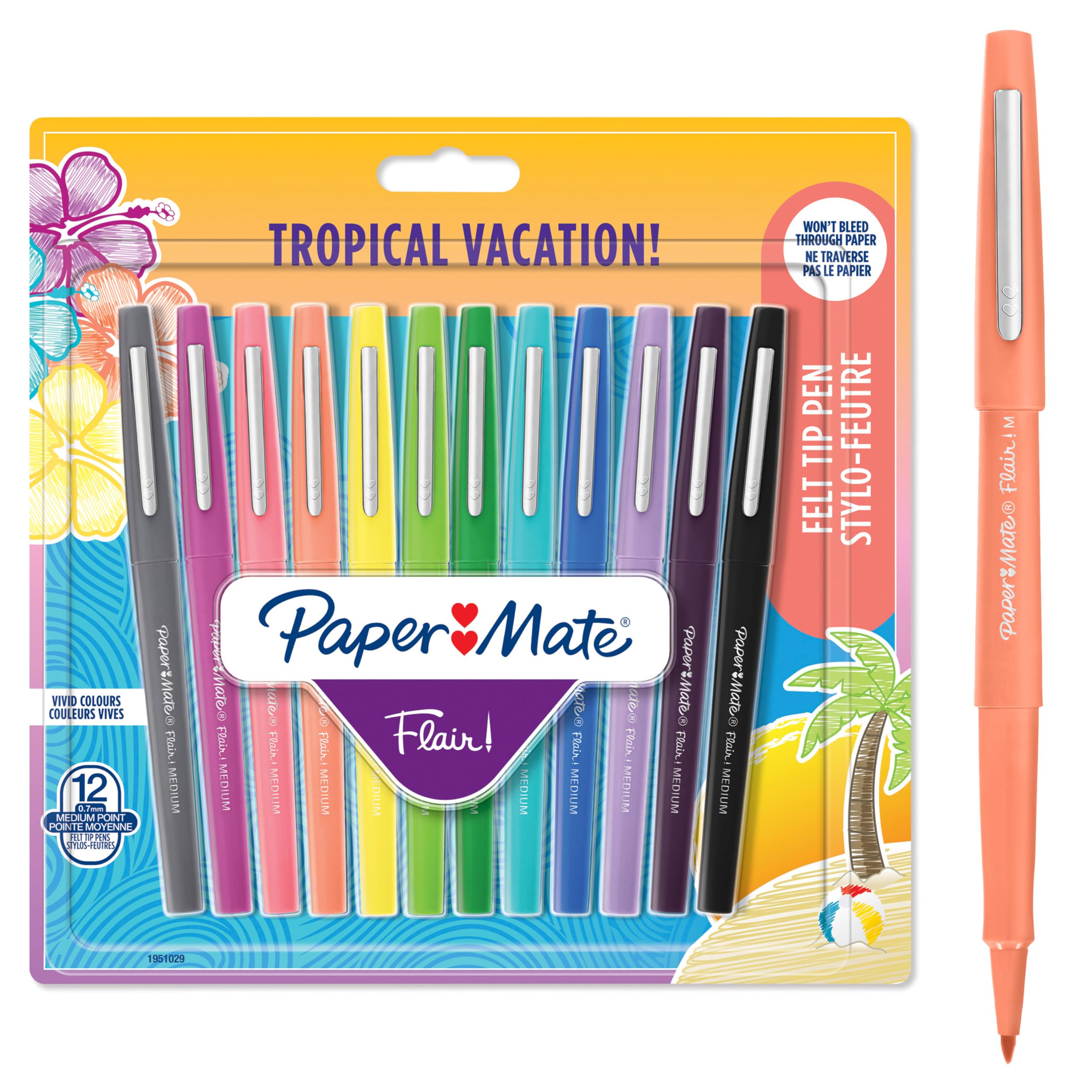 Paper Mate Flair Felt Tip Pens - Medium Point 0.7mm | No-Bleed Ink | Pack of 12 1