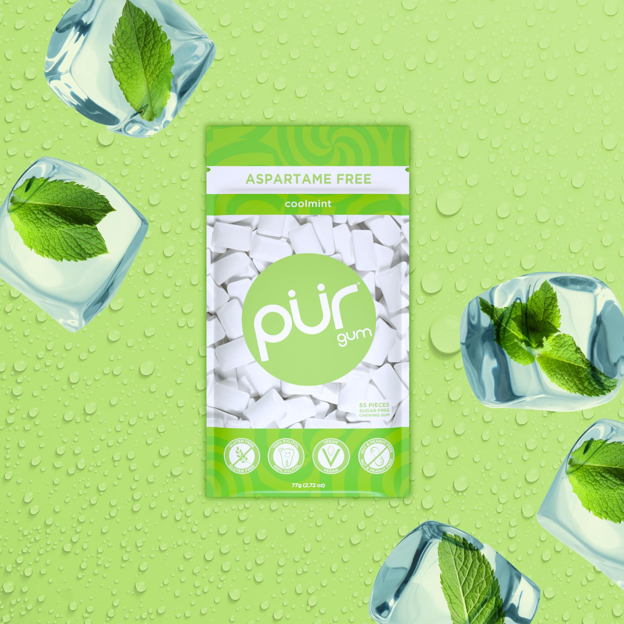 PUR Gum Sugar Free Chewing Gum - Natural Coolmint Flavor | Xylitol Sweetened | 6 Pack of 55 Tablets 3