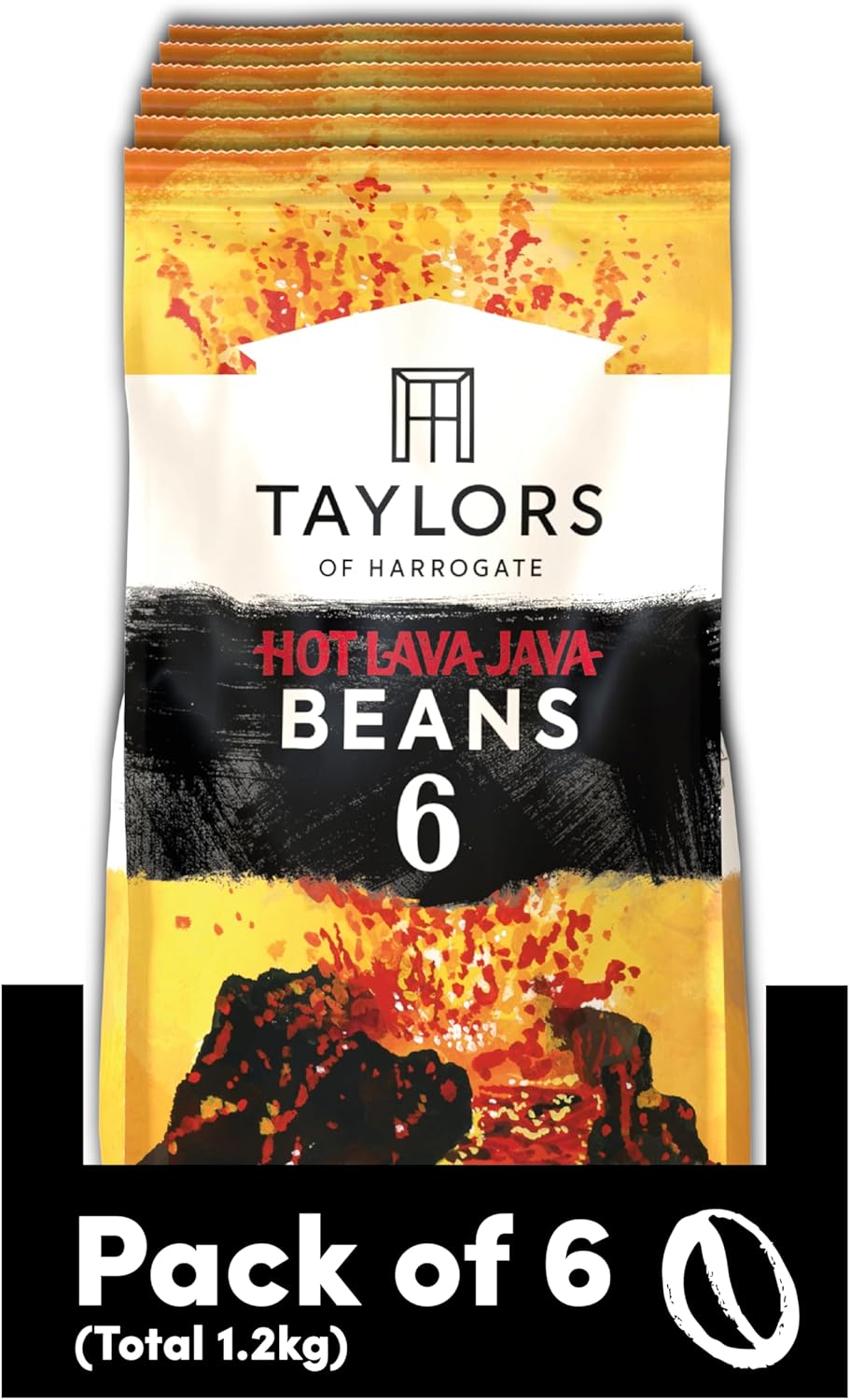 Taylors of Harrogate Hot Lava Java Coffee Beans 200g (Pack of 6) - Total 1.2kg
