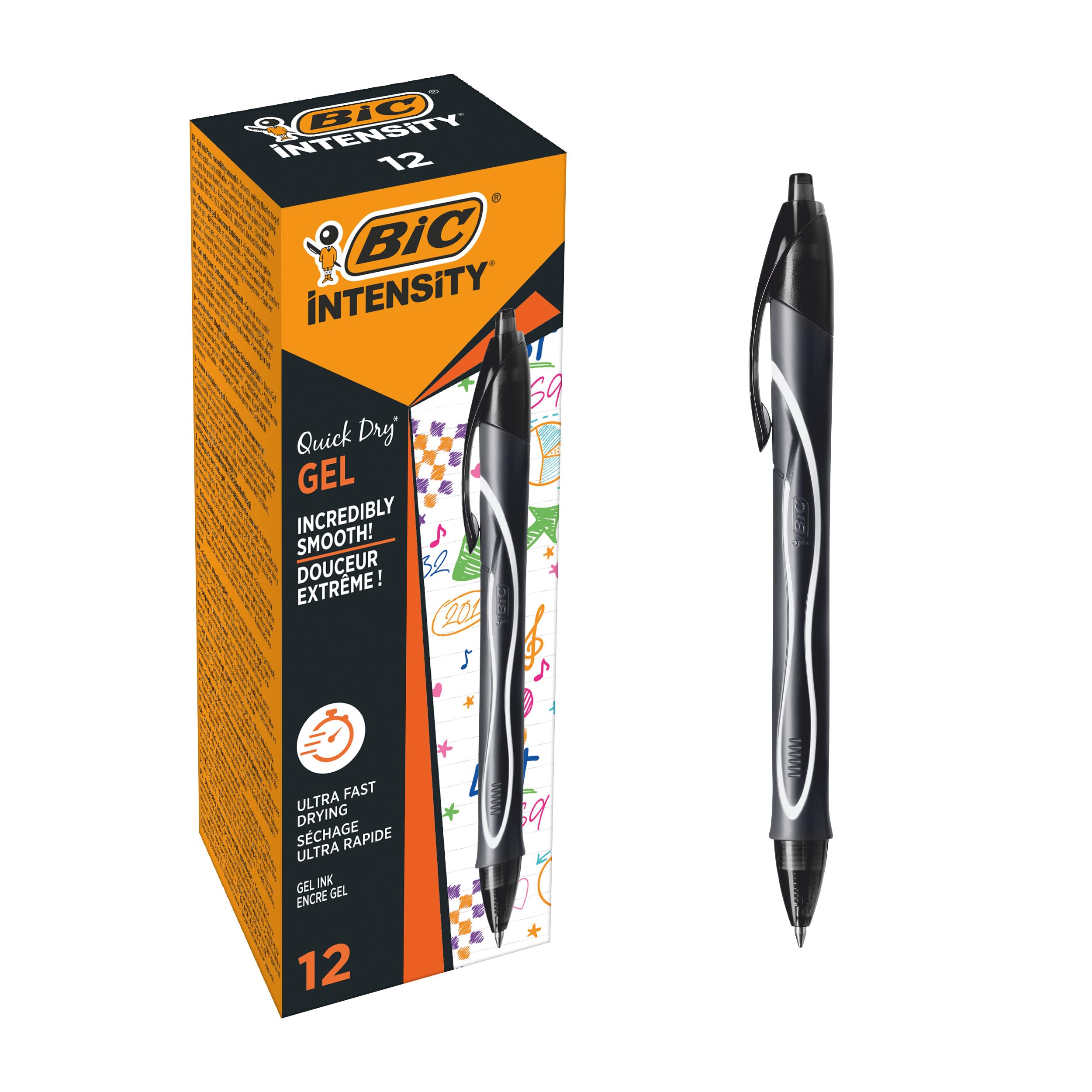 BIC Gel-ocity Quick Dry Gel Rollerball Pens - Medium 0.7mm, Fast Drying Black Ink, Box of 12