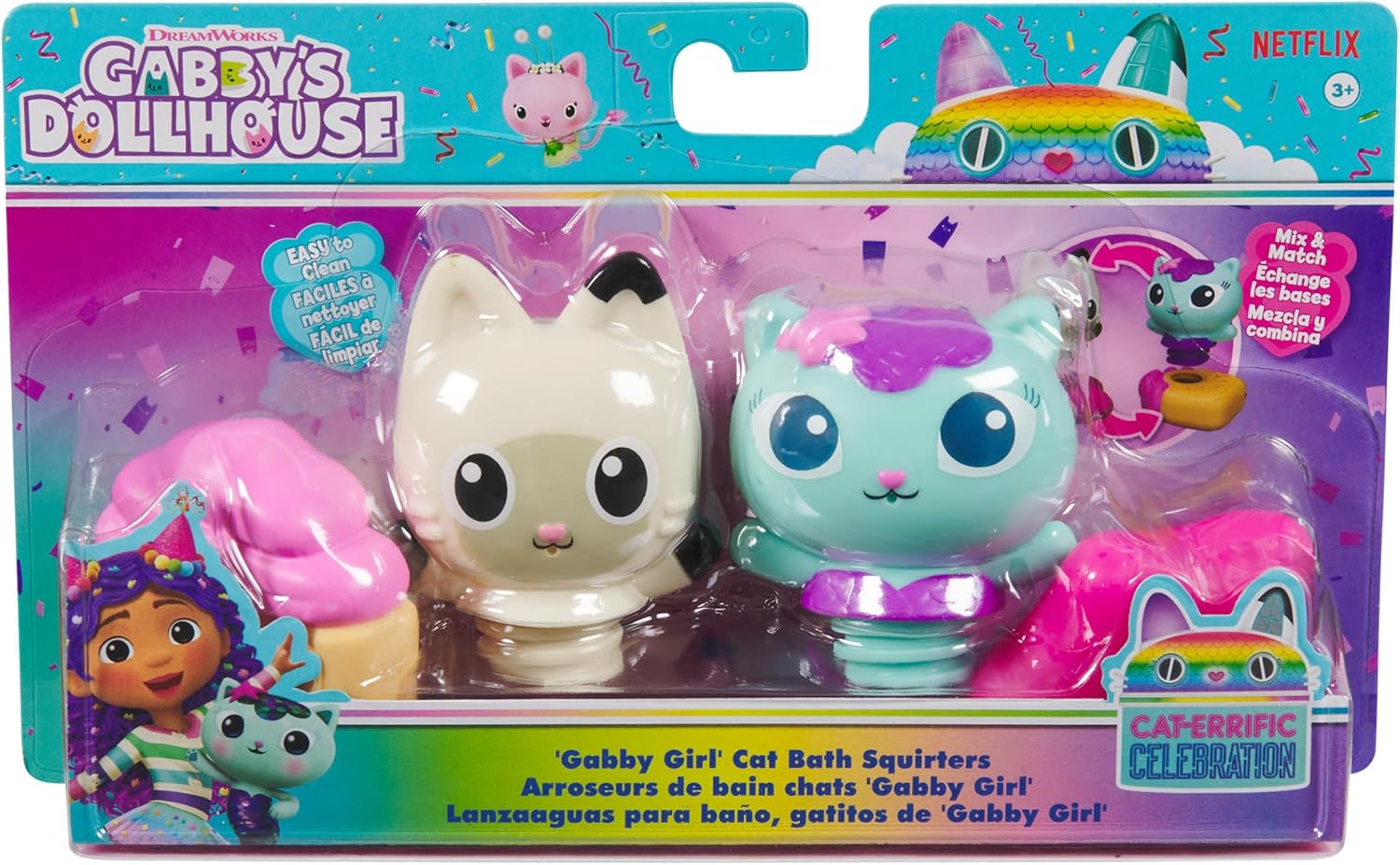 Gabby's Dollhouse: Mercat and Pandy Paws Bath Squirters - Floating Water Toys for Kids 5