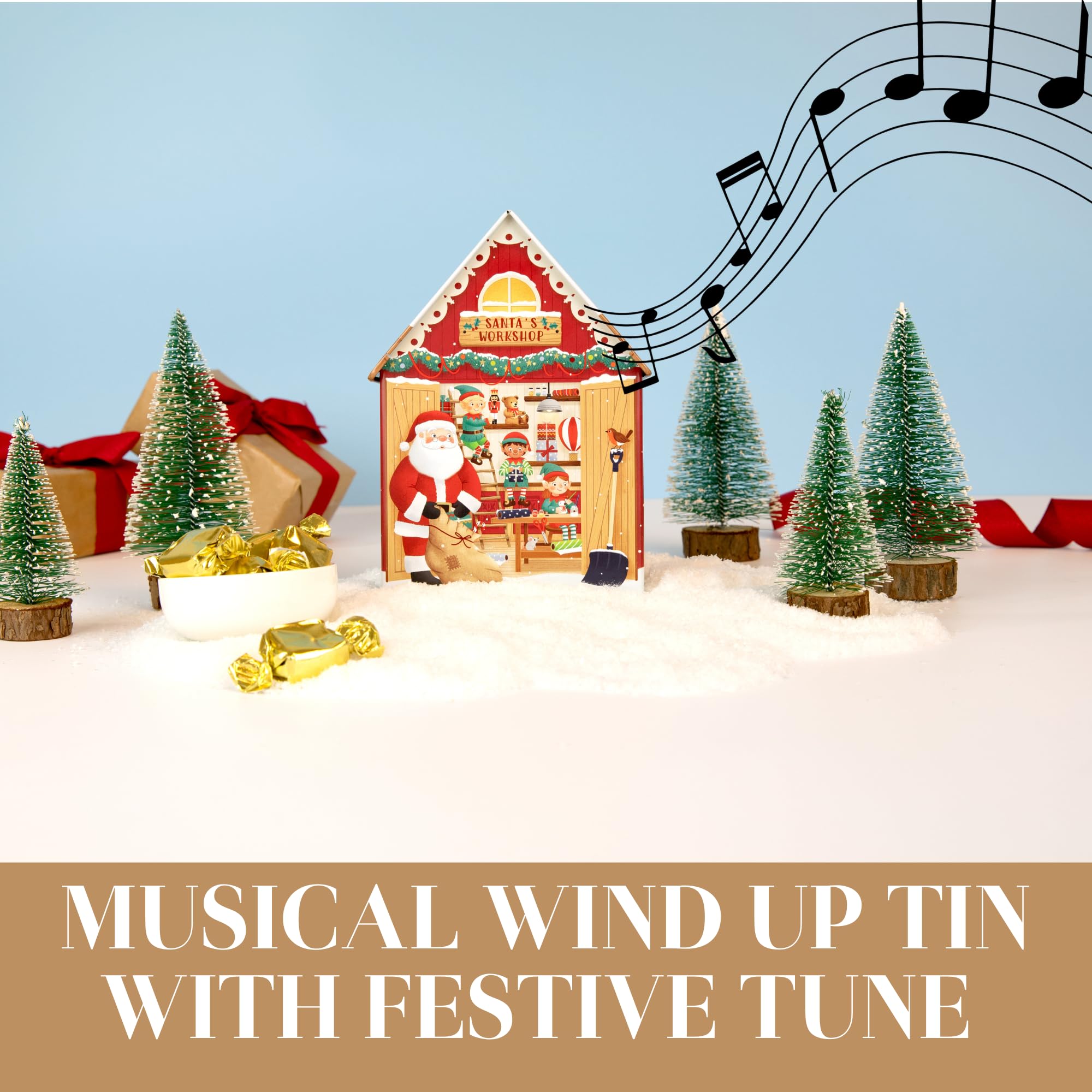 The Silver Crane Co. Santa's Workshop Musical Tin - Devon Toffee Filled Christmas Gift 8