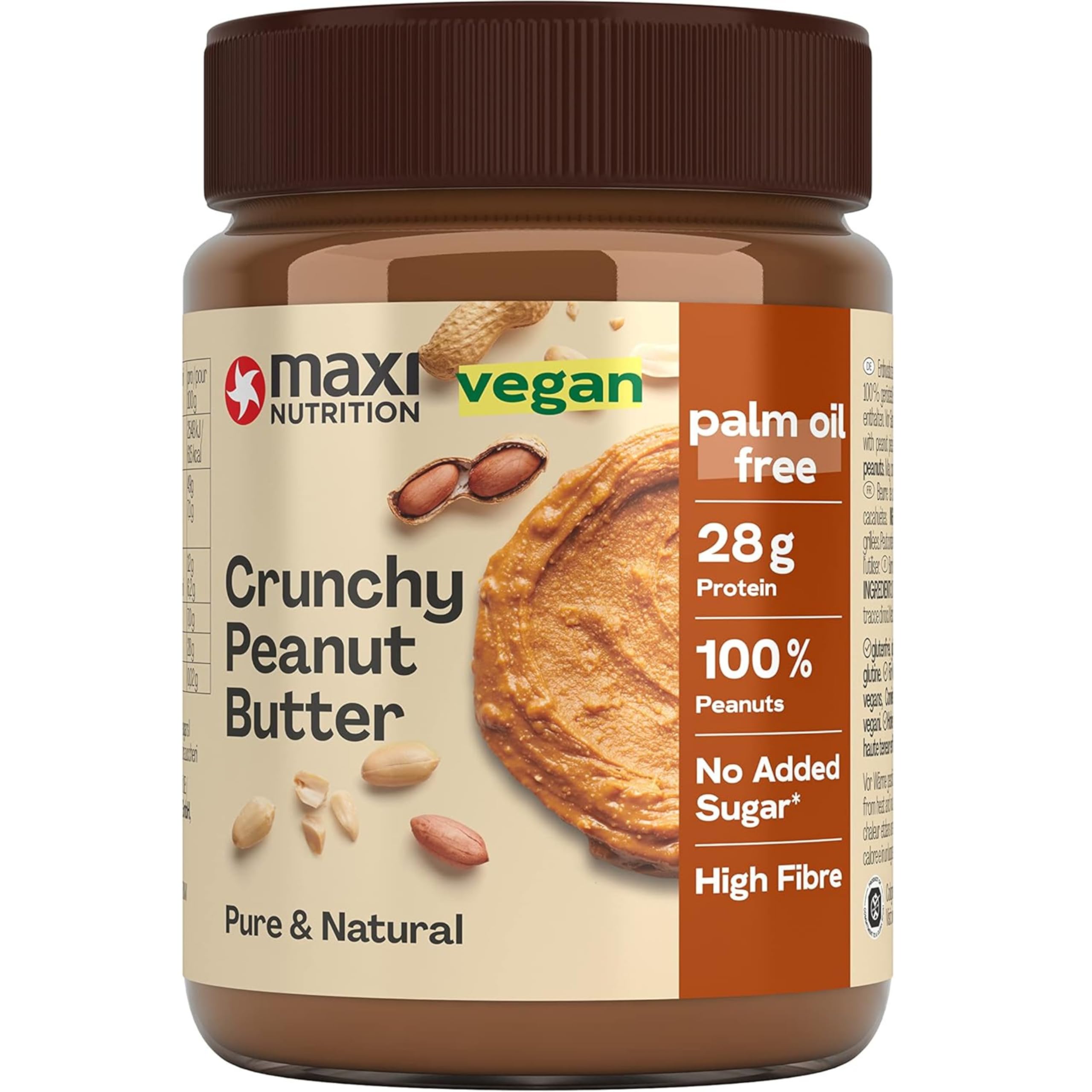 MaxiNutrition Crunchy Peanut Butter 350g - 100% Peanuts, No Sugar, No Palm Oil, High in Protein