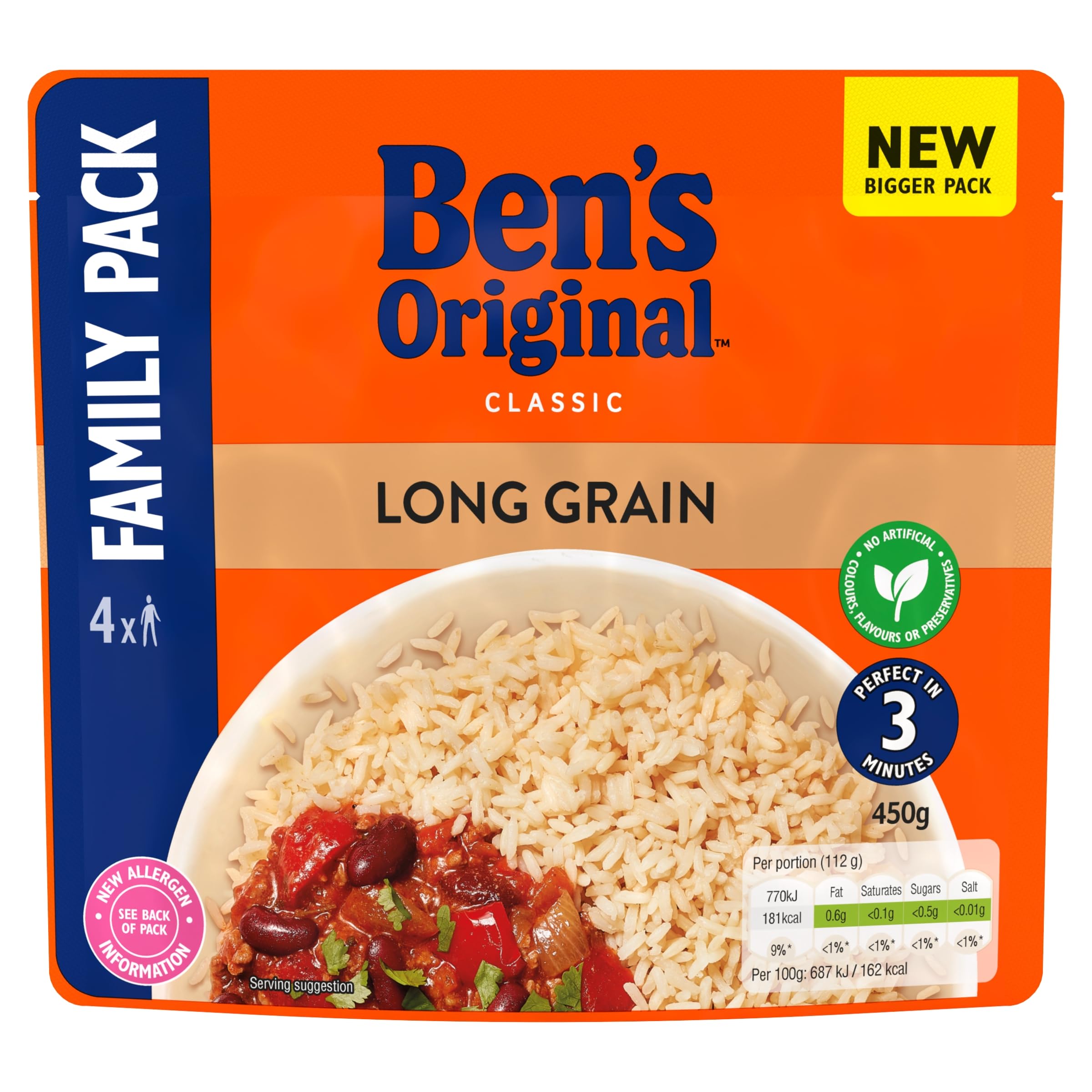 Ben's Original Long Grain Microwave Rice Pouch Family Pack 450g
