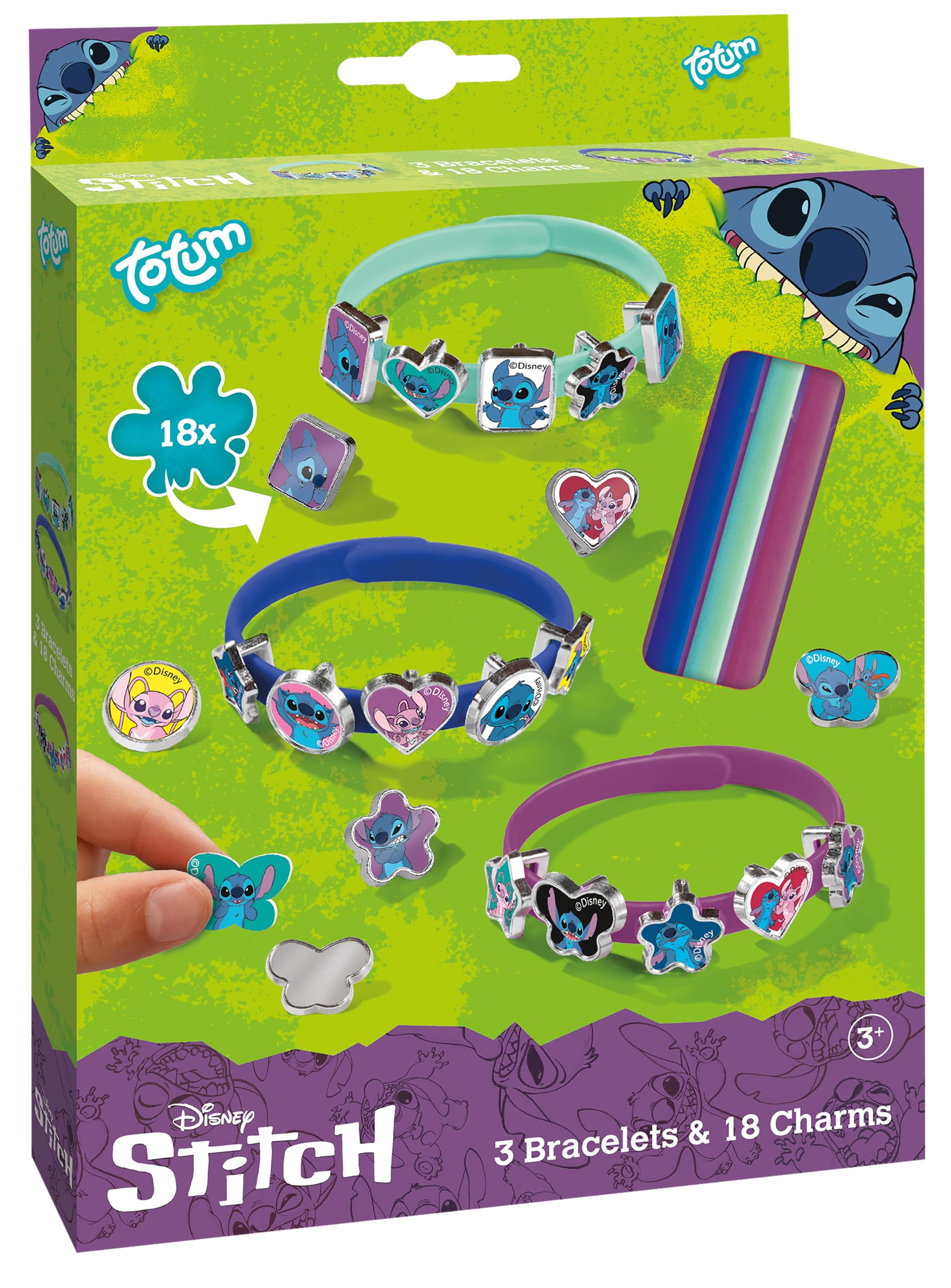 TM ESSENTIALS Stitch Bracelet Set with 18 Charms | Yellow, Blue, Red | Rubber | Kid 1