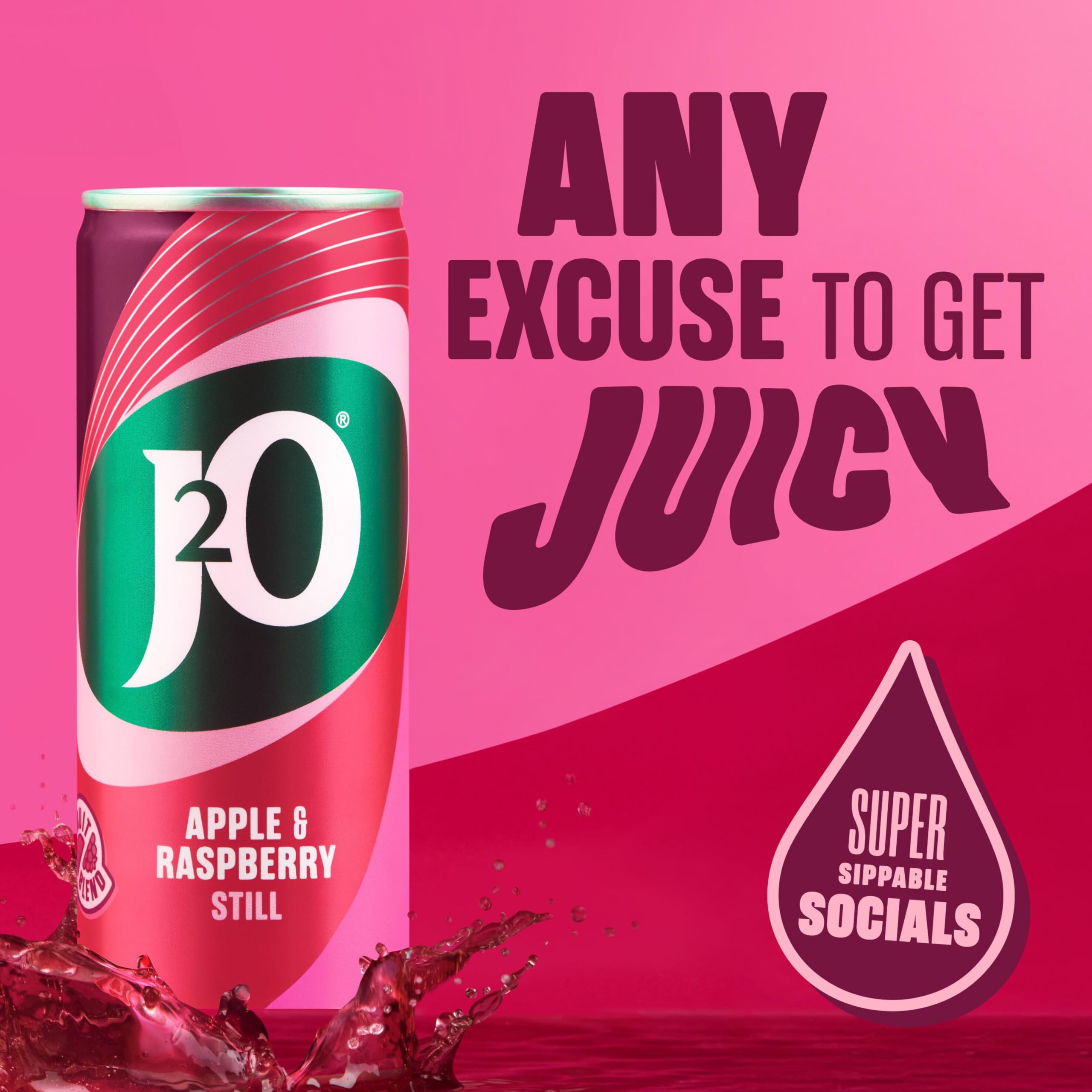J2O Apple & Raspberry Flavoured Fruit Drink Cans - 4 x 250ml 7