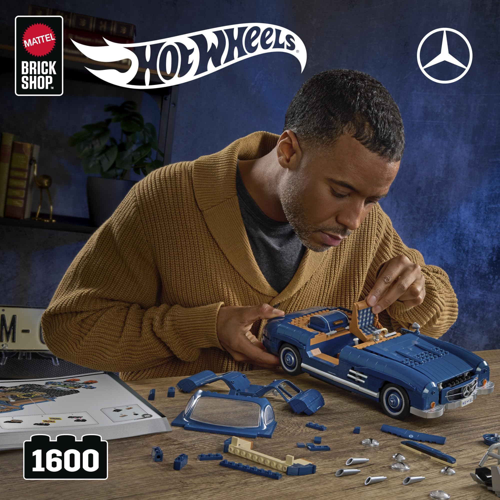 Mattel Brick Shop Hot Wheels Premium Series Building Set - Mercedes-Benz 300 SL | 1:12 Scale | 1600 Pieces