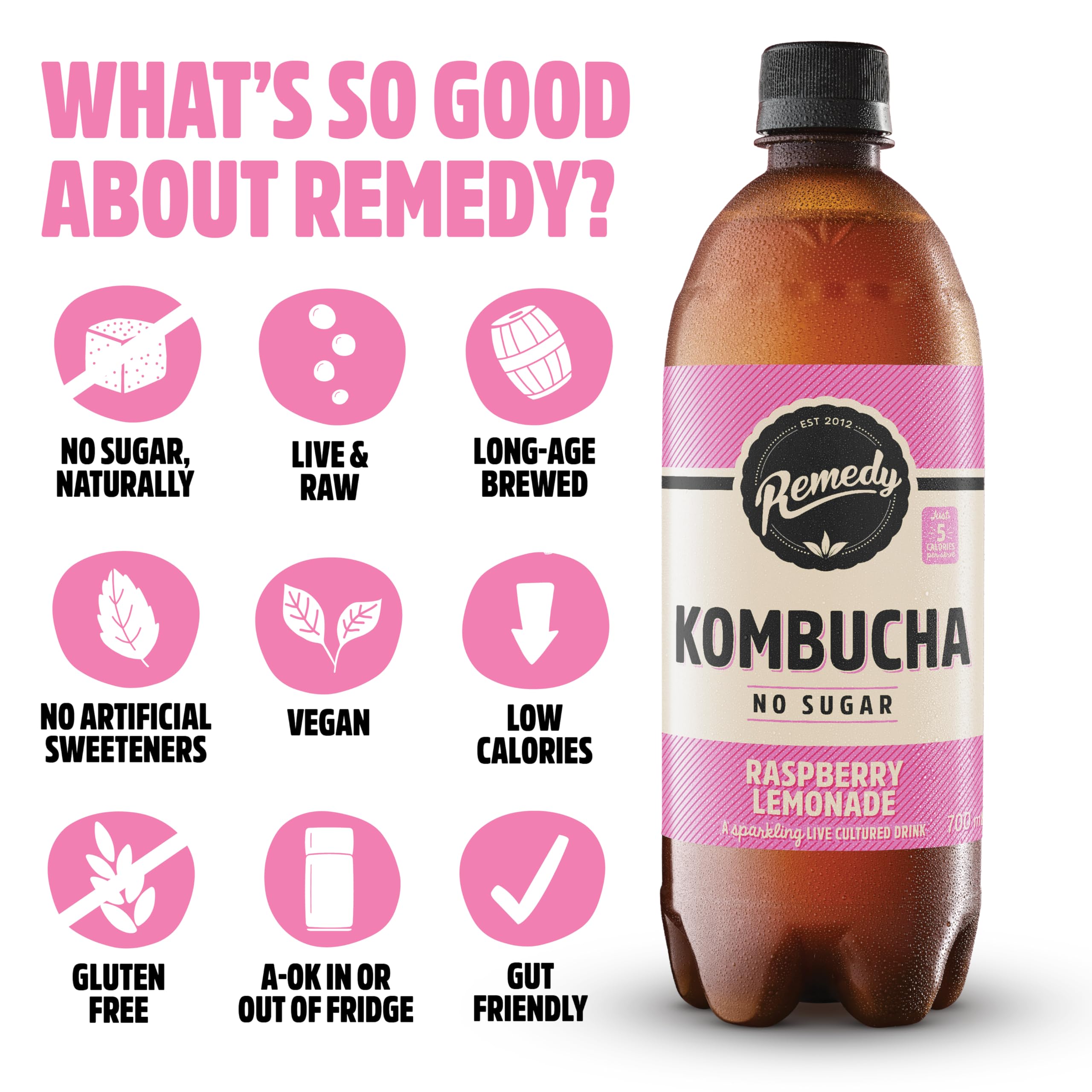Remedy Kombucha Tea - Raspberry Lemonade - Sparkling Live Cultured, Natural 6
