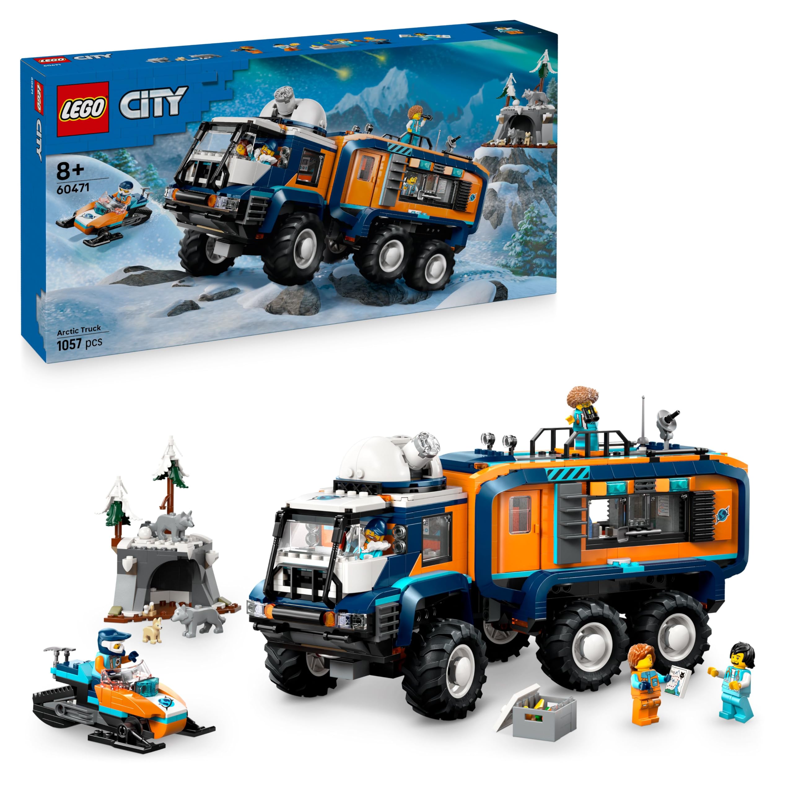 LEGO City Arctic Explorer Science Lab Truck - Building Set with Minifigures & Snowmobile for Ages 8+