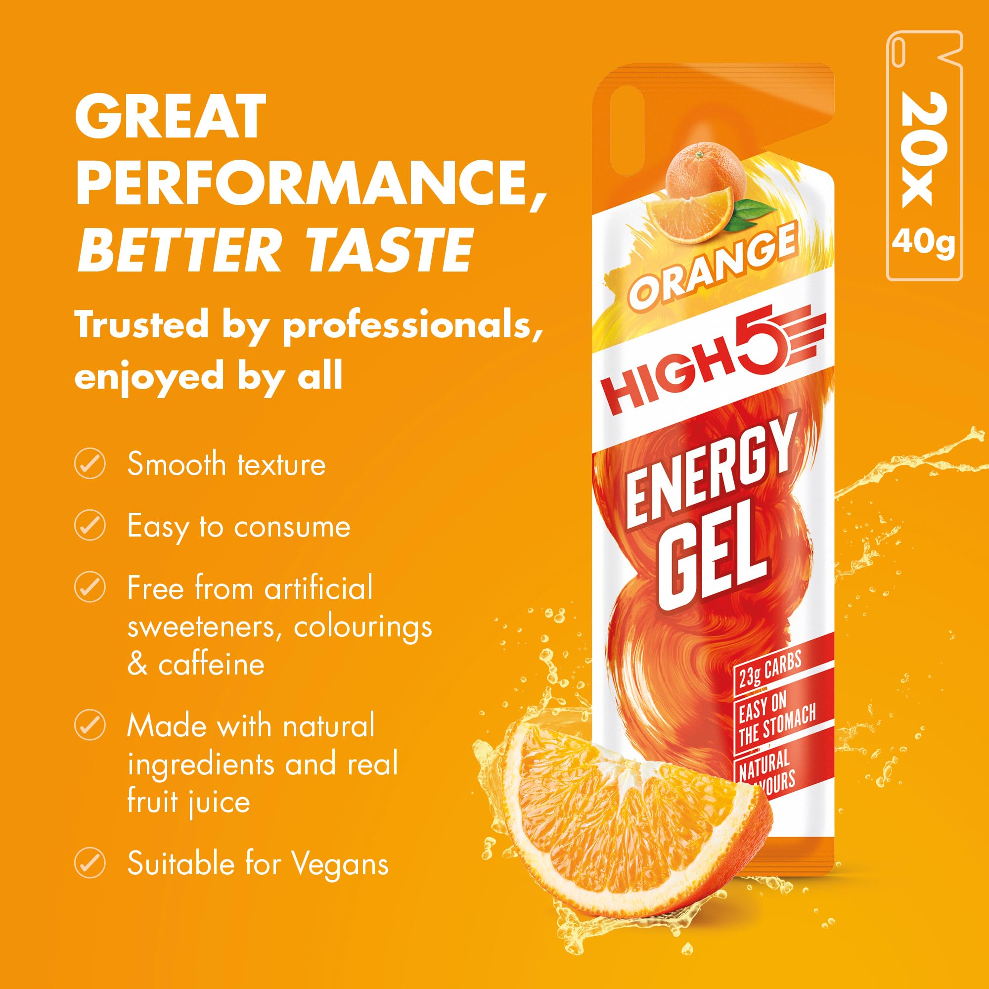HIGH5 Energy Gel Pack - 20 x 40g Sachets for Running, Cycling, Endurance Sports - Natural Fruit Juice, Caffeine-Free (Assorted Flavours) 6
