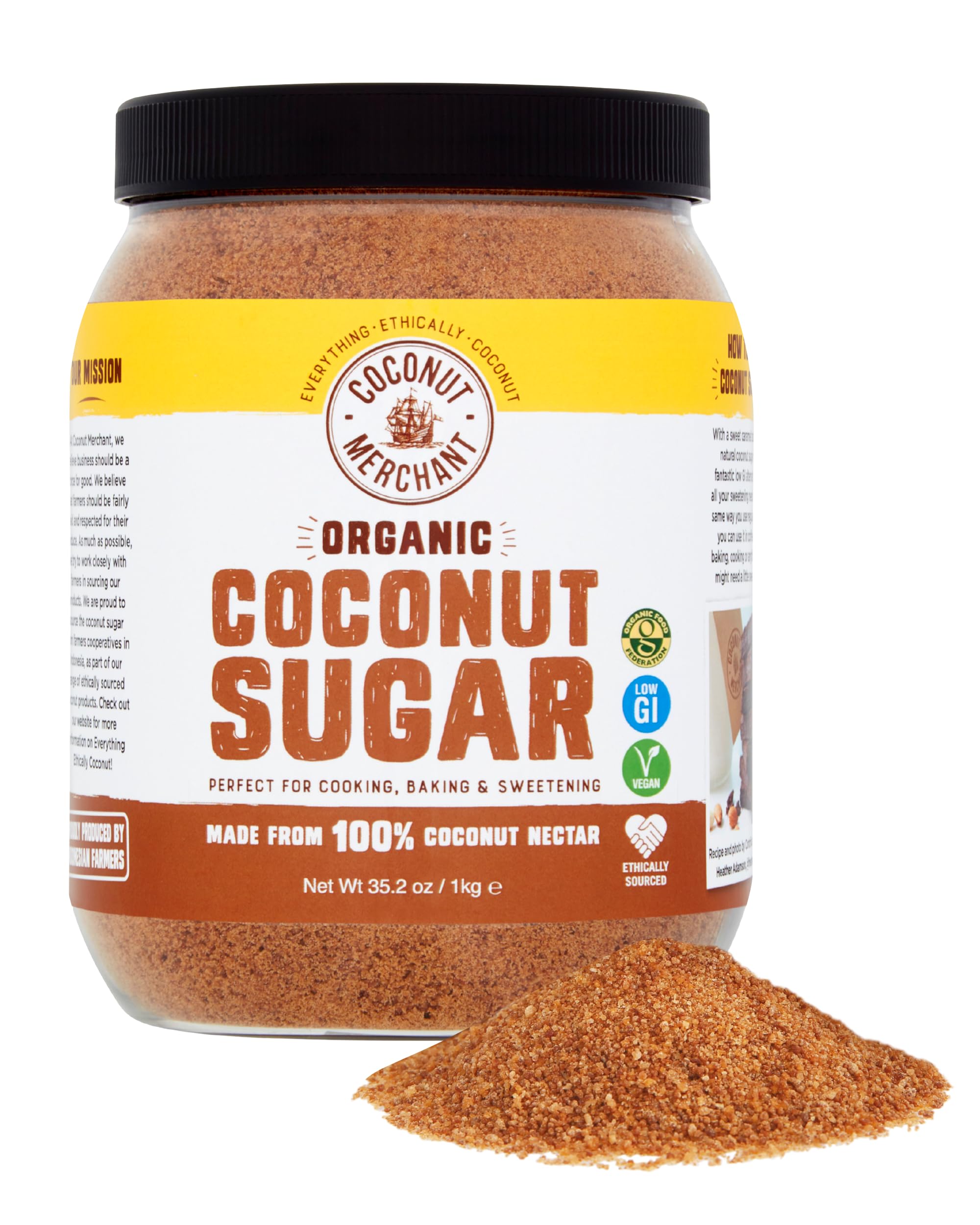 Coconut Merchant Organic Coconut Sugar 1kg - Low GI Unrefined Brown Sugar Alternative
