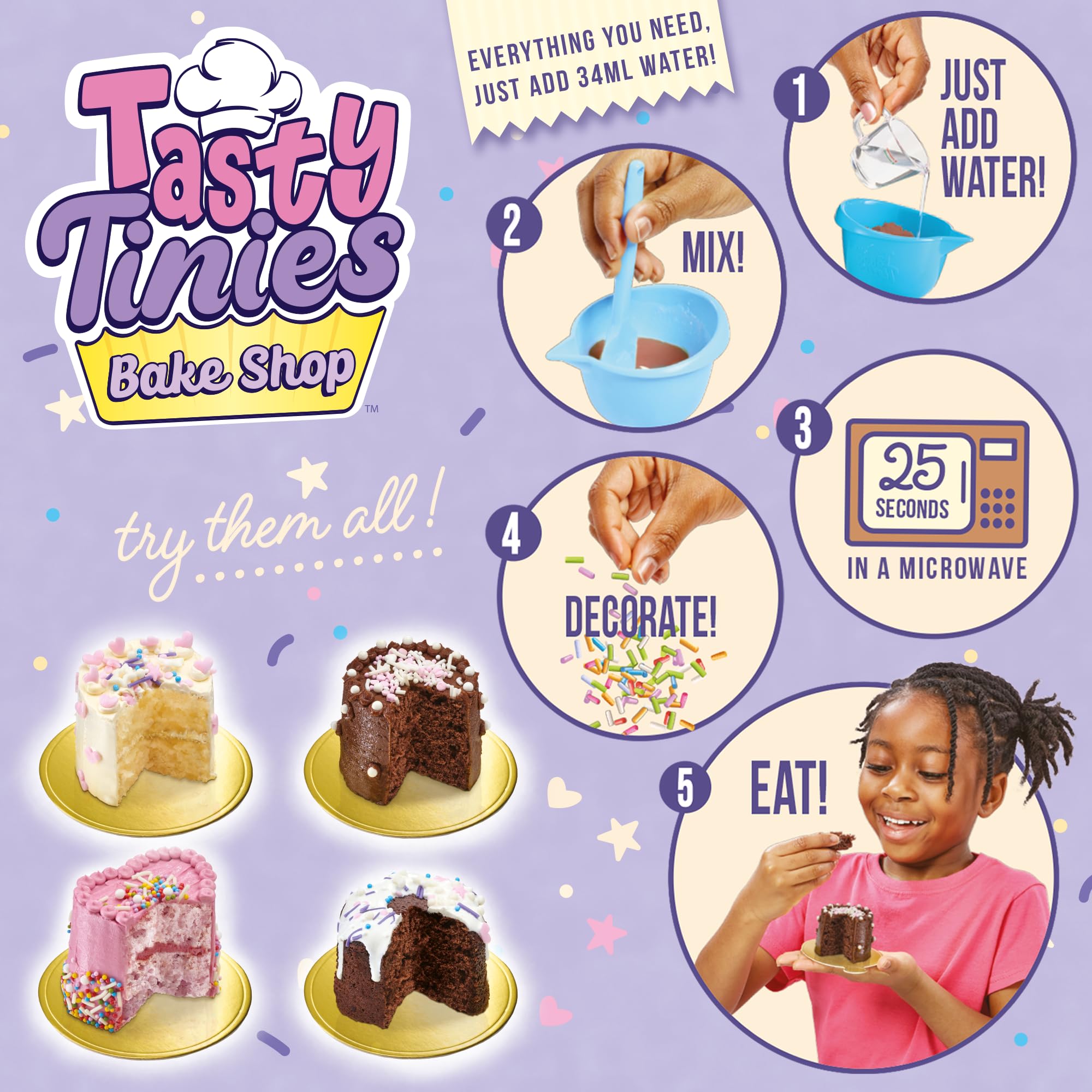 Tasty Tinies Bake Shop Cake Mix Kit - Vanilla Cake with White Vanilla Frosting, Ages 6+ 6