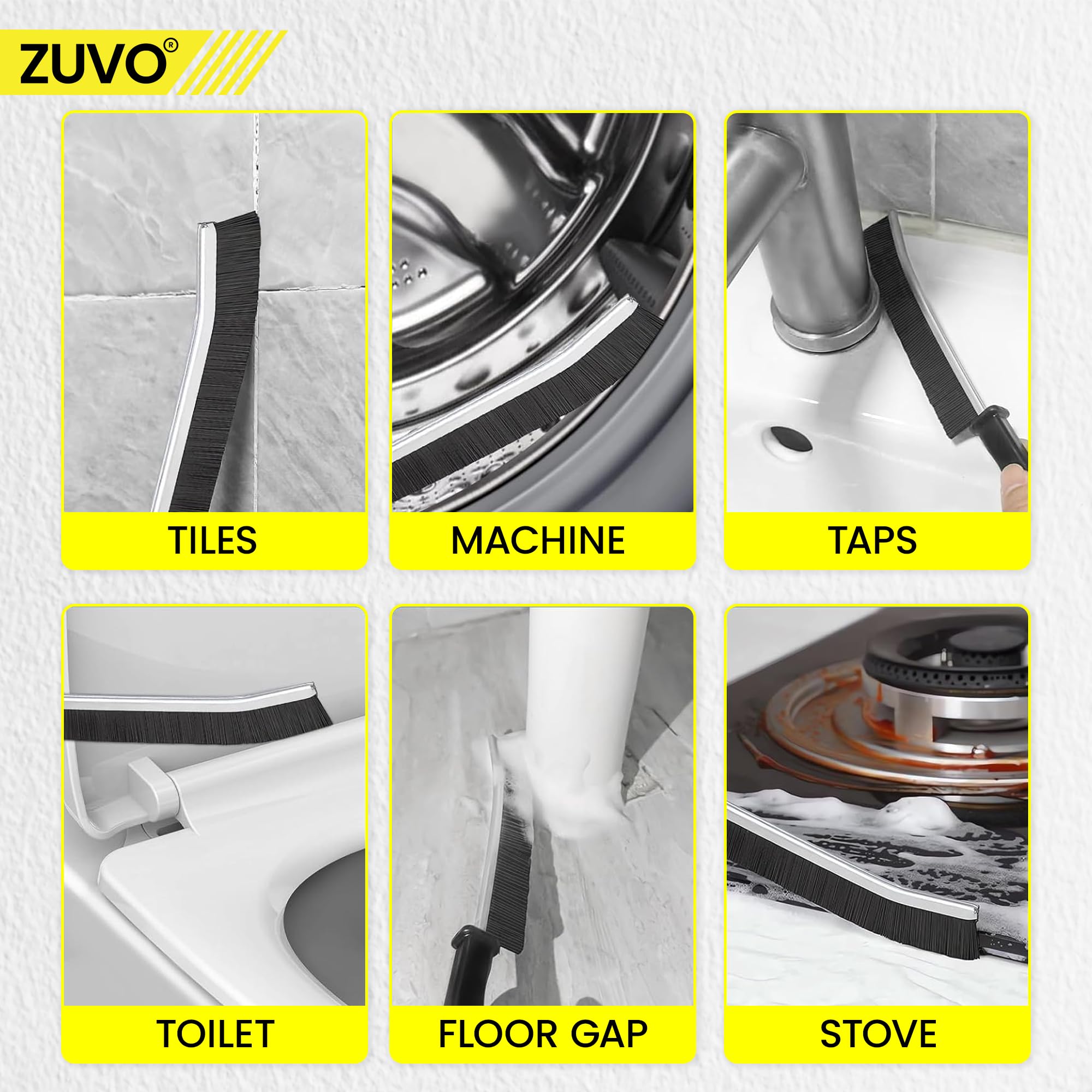 Zuvo Crevice Brush Set (2 Pack) – Hard Bristle Cleaning Tool for Grout, Gaps & Tight Spaces 7