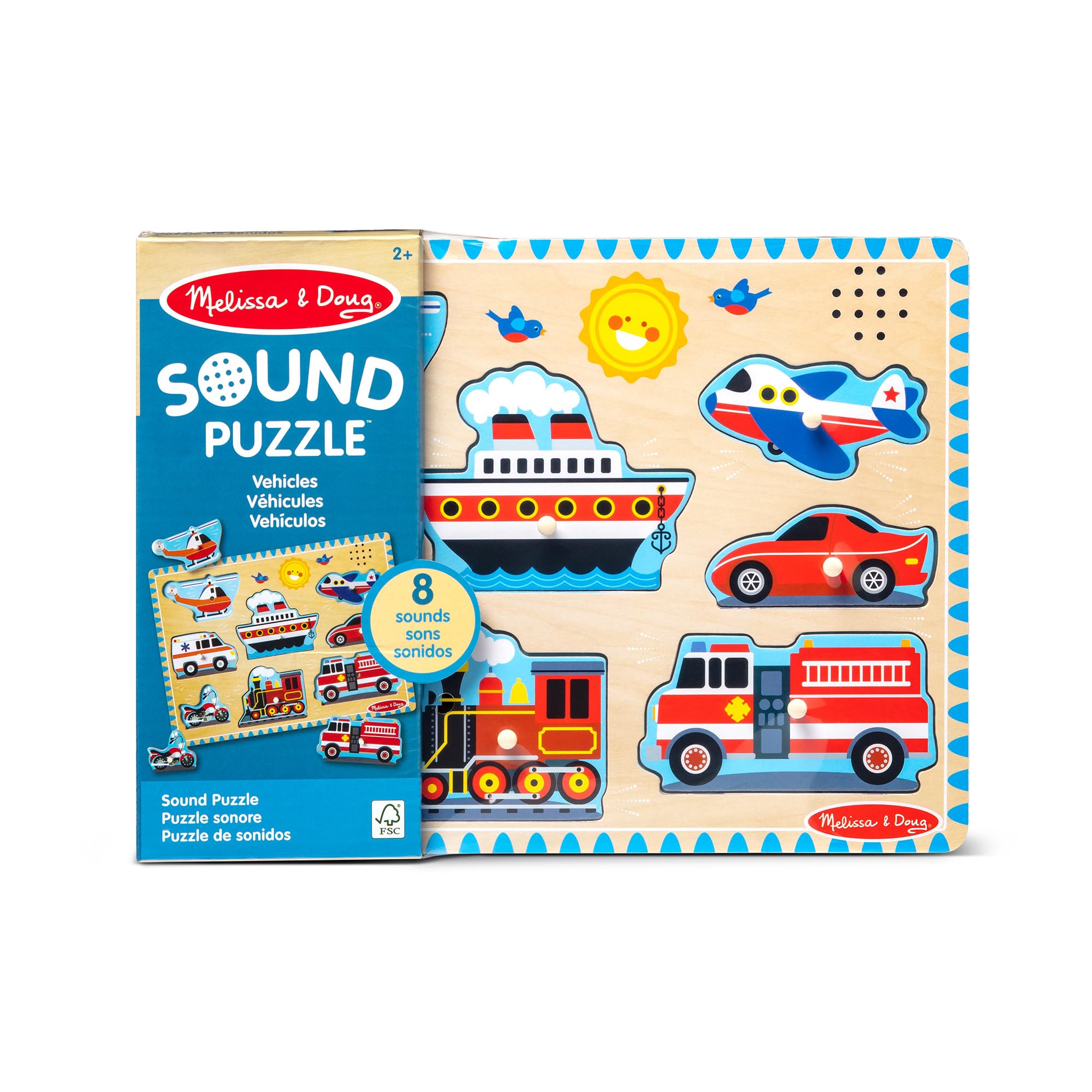 Melissa & Doug Vehicles Wooden Peg Puzzle - Sound-Enhanced Learning Toy for 2+ Year Olds 9