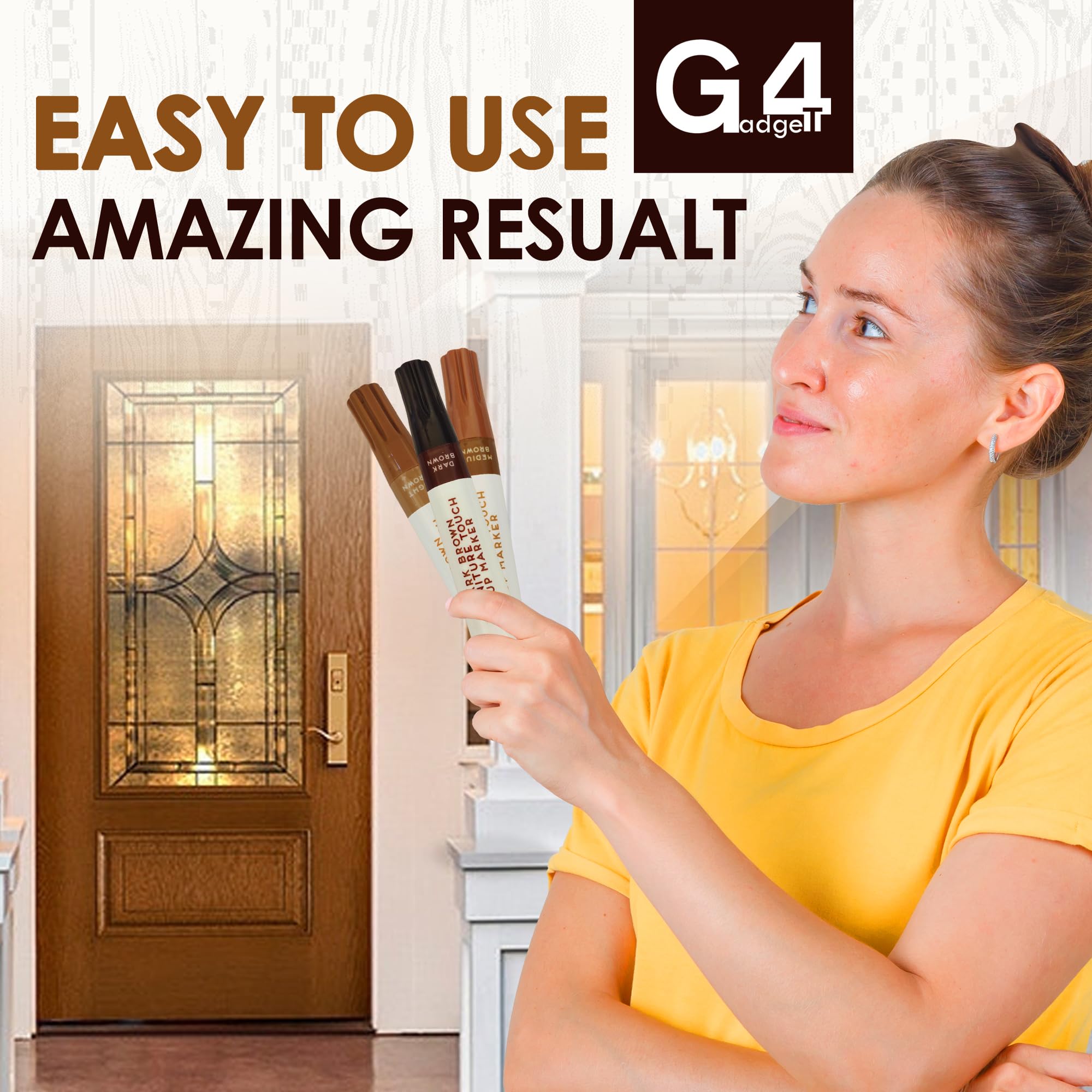 G4GADGET Furniture Touch-Up Markers - 3 Pack Wood Repair Pens for Scratches | Quick-Drying Ink