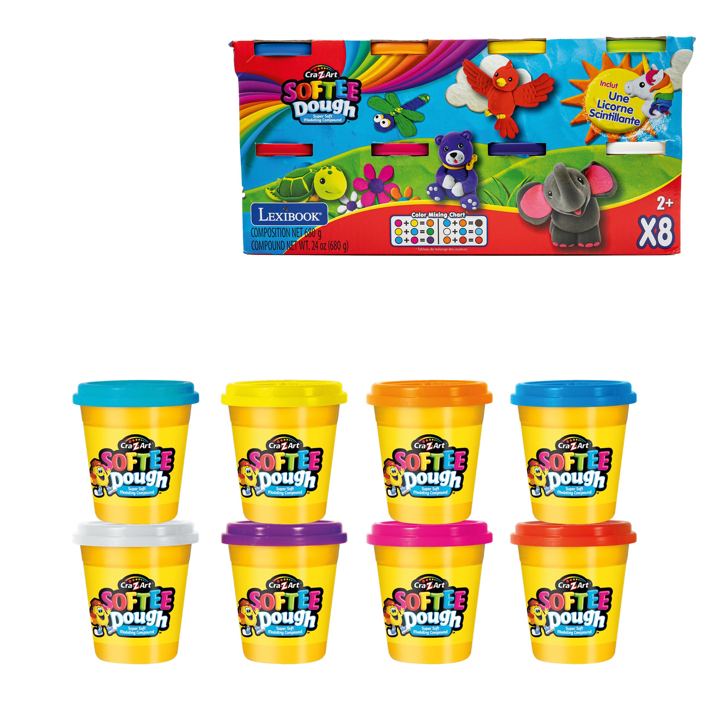 LEXIBOOK Soft Malleable Modeling Dough - 8 Vibrant Colors | 113g Jars | Ages 3+