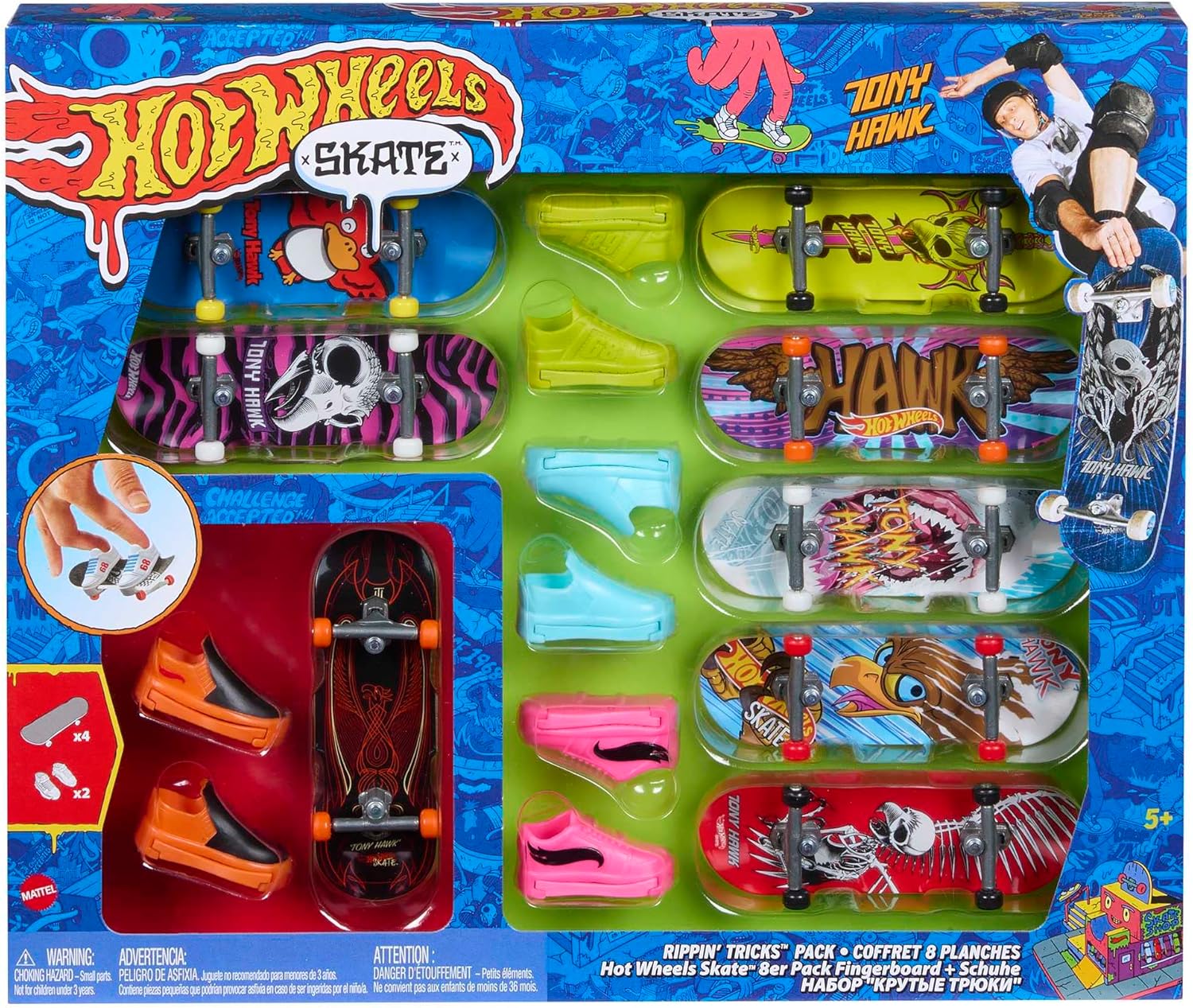Hot Wheels Skate Rippin' Tricks Pack - Tony Hawk-Themed Fingerboards & Shoes for Kids 5+