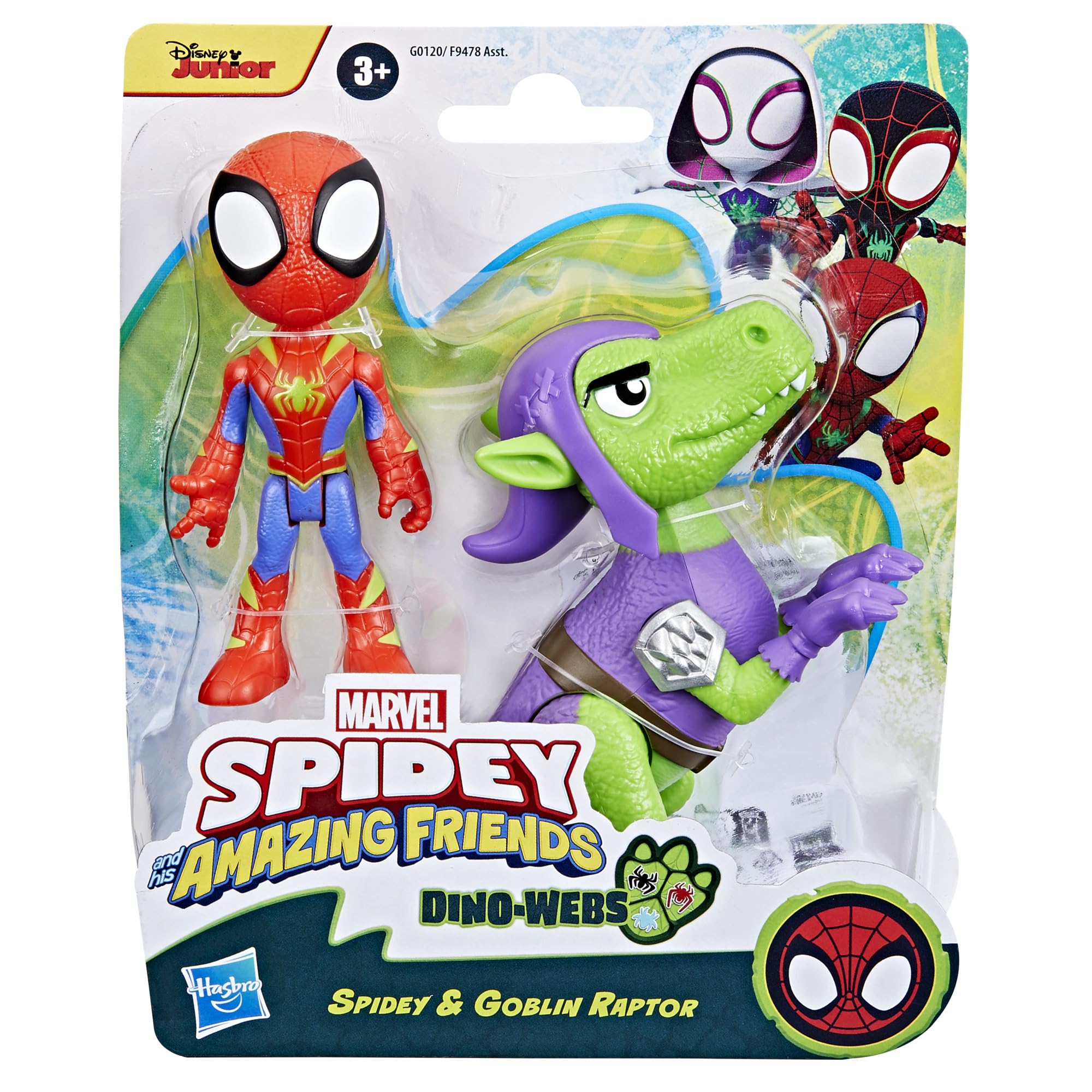 Marvel Spidey and His Amazing Friends Dino-Webs Spidey & Goblin Raptor Action Figure Set 8