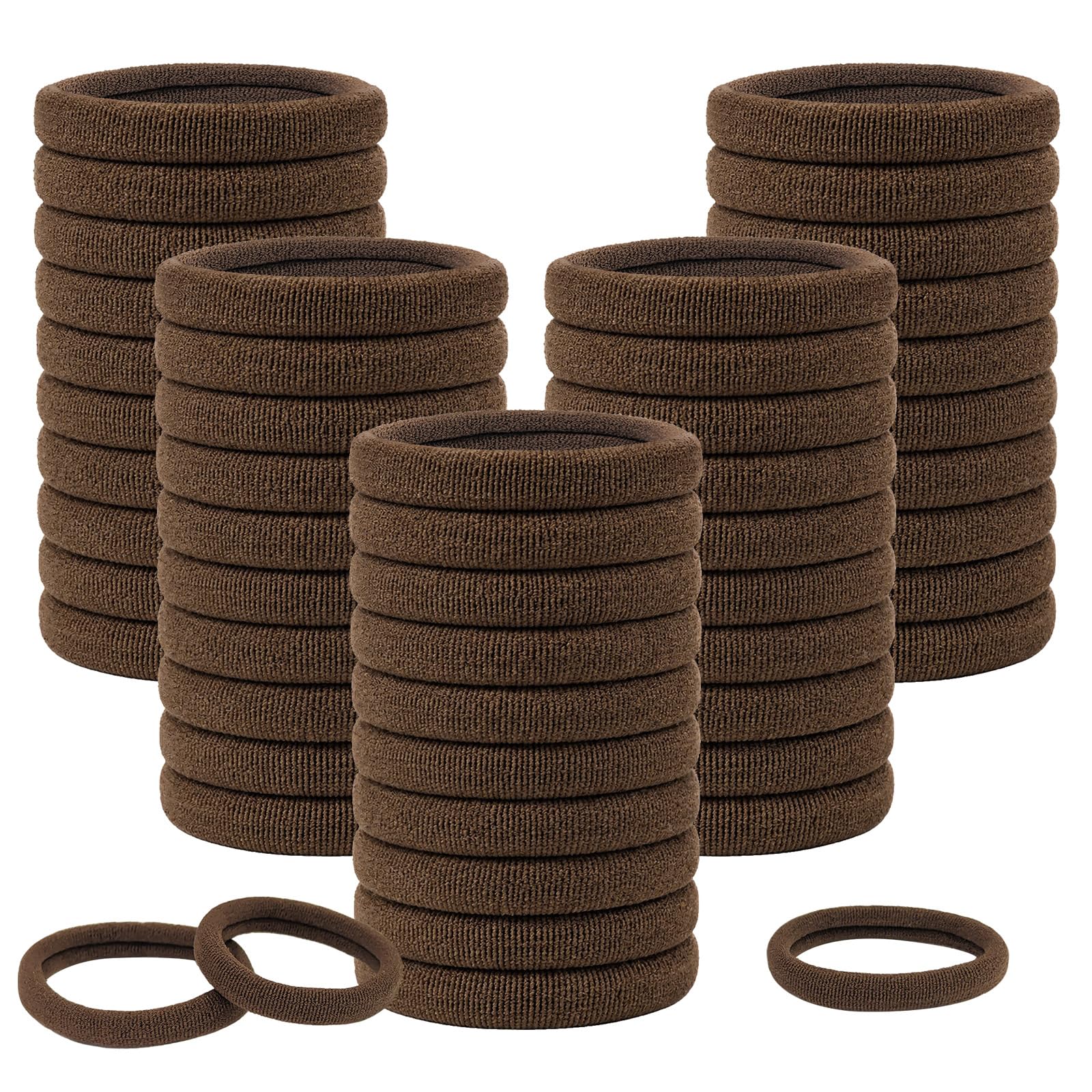 Admygo Elastic Hair Ties - 50 Pack Seamless Thick Hair Ties | Dark Brown | High Elasticity