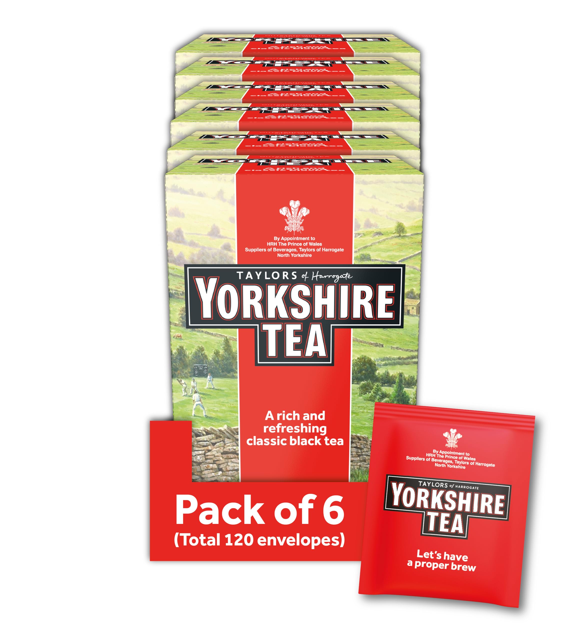 Yorkshire Tea Individually Wrapped Tea Bags, 6 x 20 Bags, 120 Total, Black Tea Blend