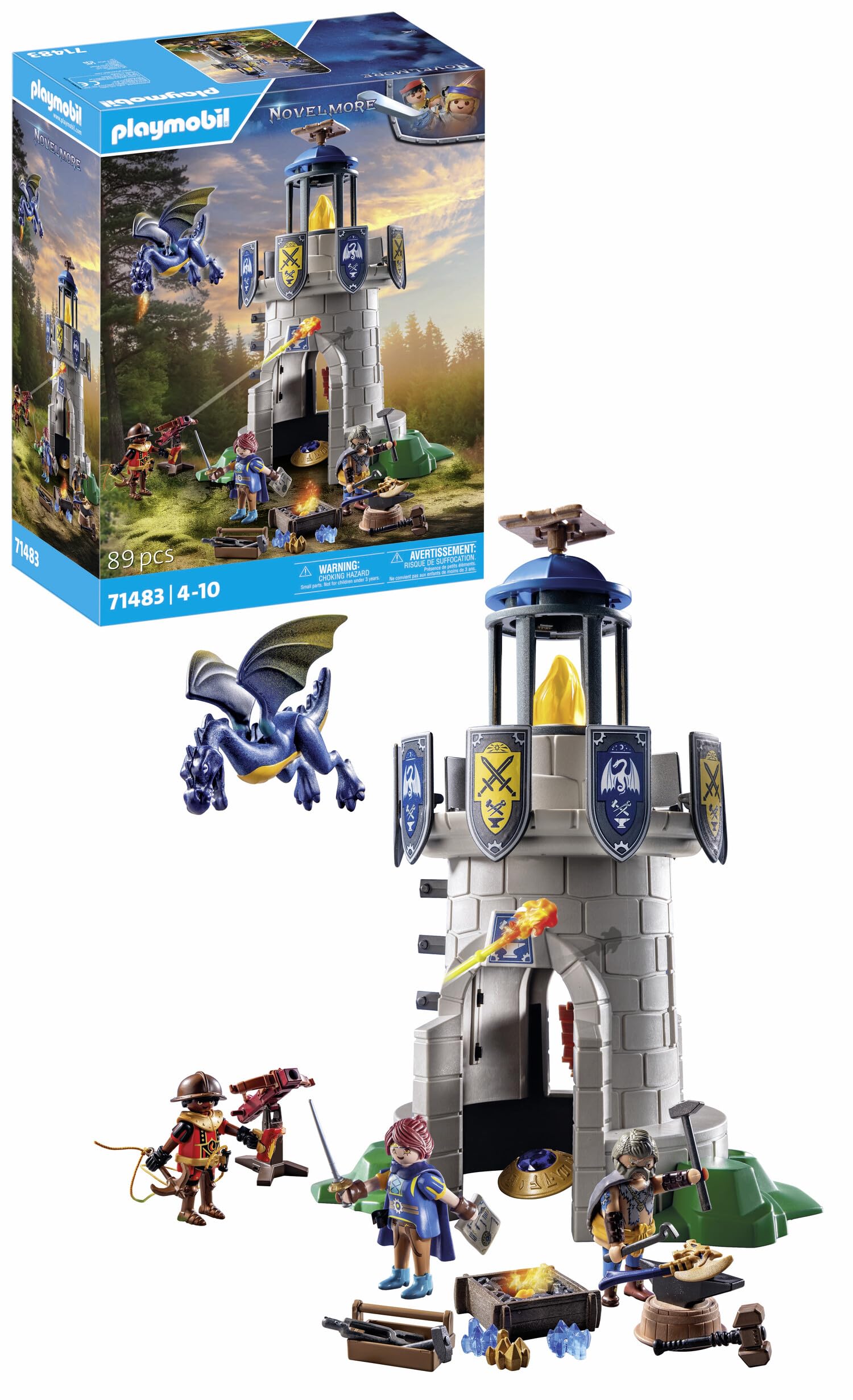 Playmobil Knight's Tower with Blacksmith and Dragon - 89-Piece Playset for Ages 4+