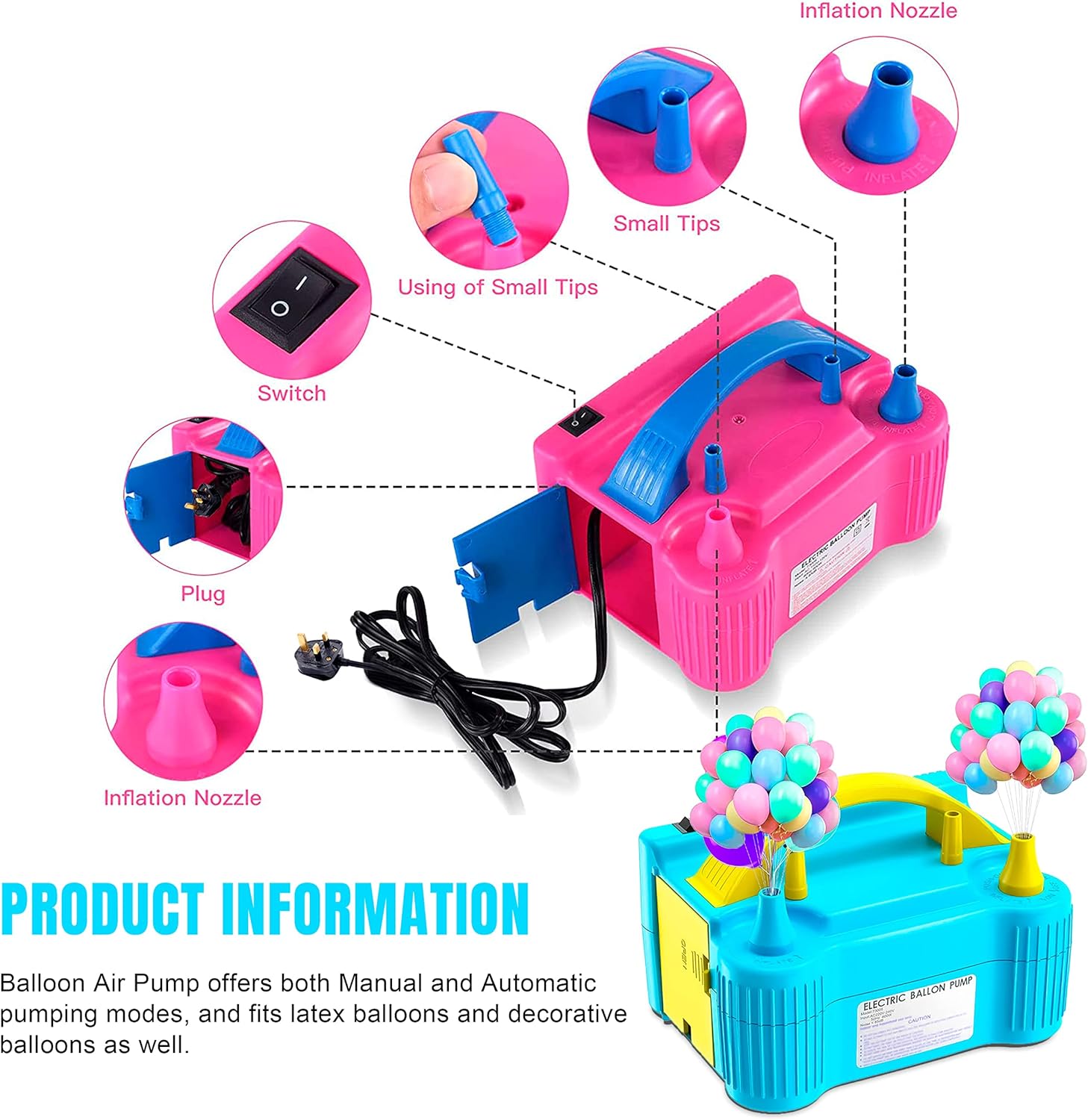 Electric Balloon Pump - Dual Nozzle, Portable Inflator for Party Decorations 7