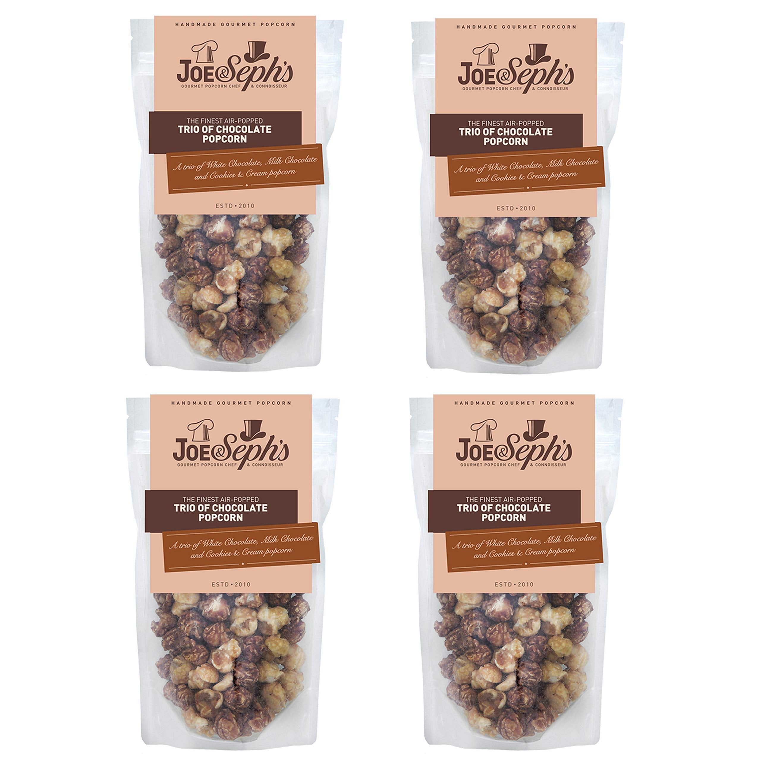 Joe & Seph's Trio of Chocolate Popcorn (4x80g) - Gourmet Air-Popped Sweet Snack