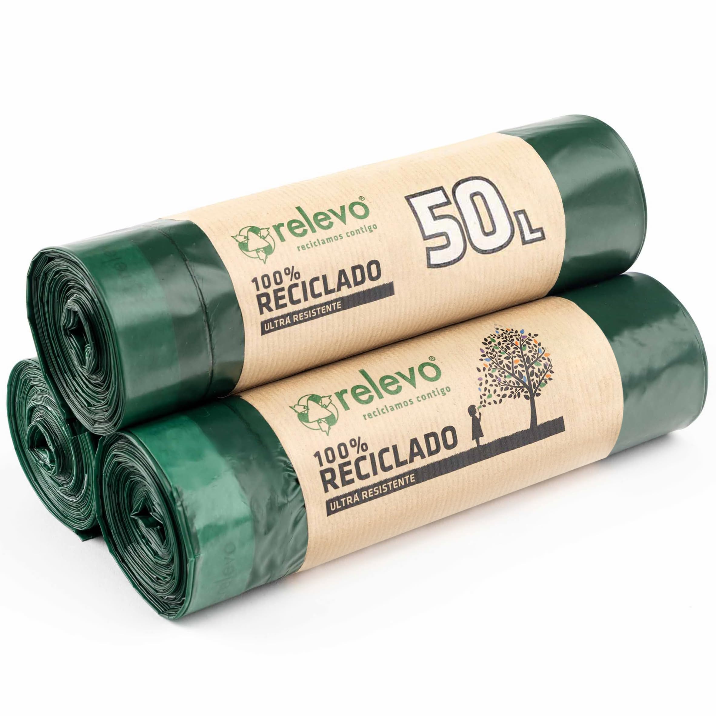 Relevo 50L Bin Liners - 100% Recycled Plastic | Drawstring Closure | 30 Count 1