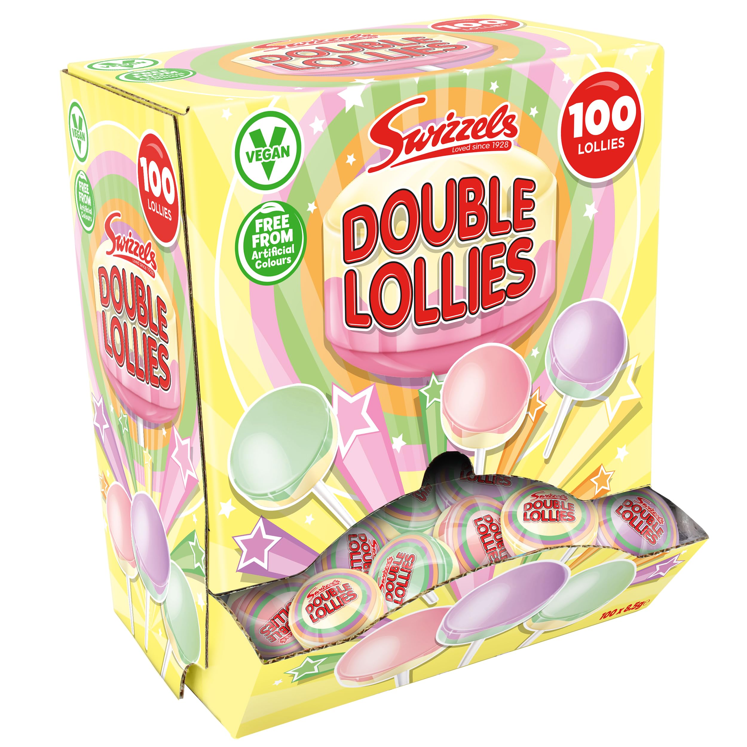 Swizzels - Double Lollies Sweets Dispenser Box (100 Lollipops, Vegan Friendly)