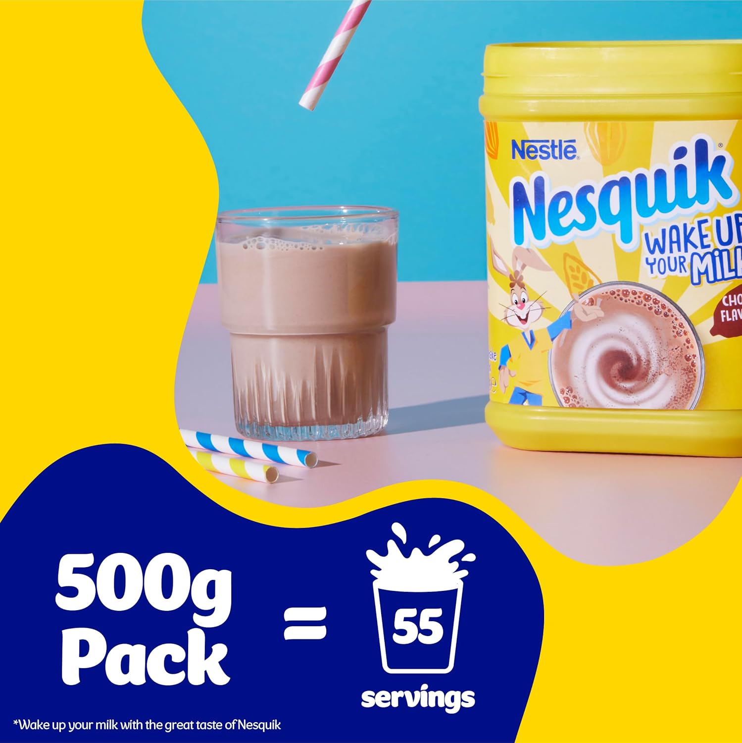 Nesquik Chocolate Flavoured Milkshake Powder 500g Tub (Pack of 10) - Gluten Free, No Artificial Additives, Fortified with Vitamins C & D 6