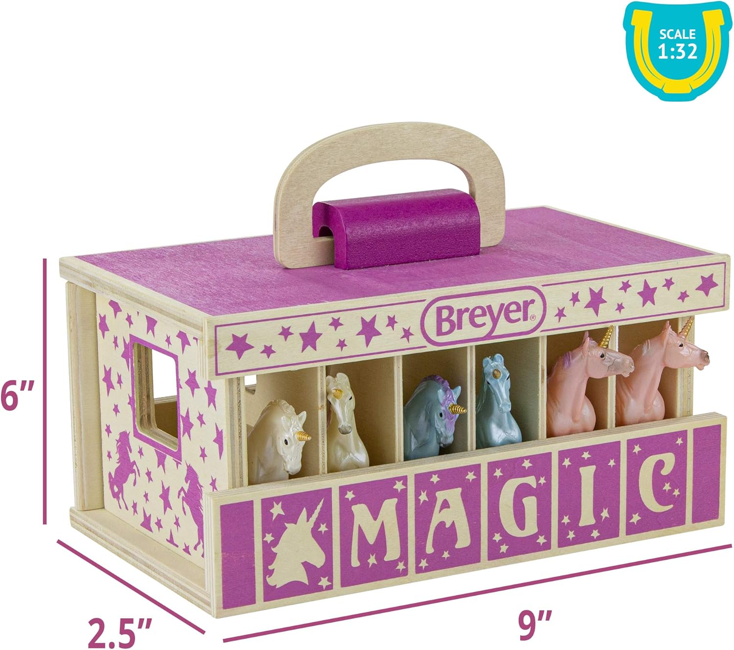 Breyer Unicorn Magic Wooden Stable Playset - 6 Stablemates Unicorns Included 7