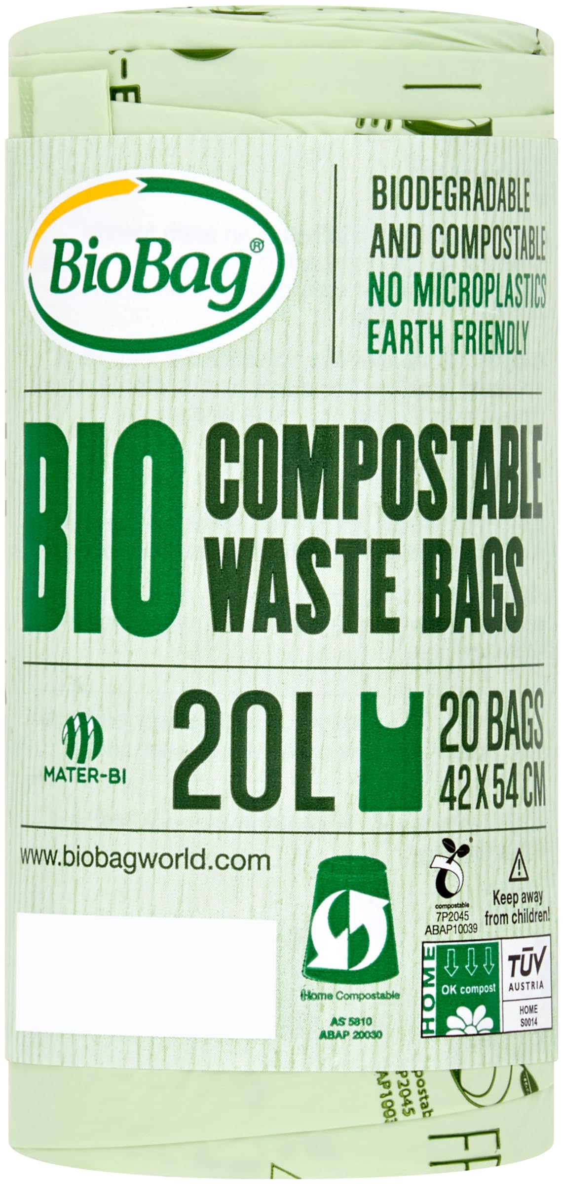 BioBag 20L Compostable Caddy Bin Liners (20 Pack), Green
