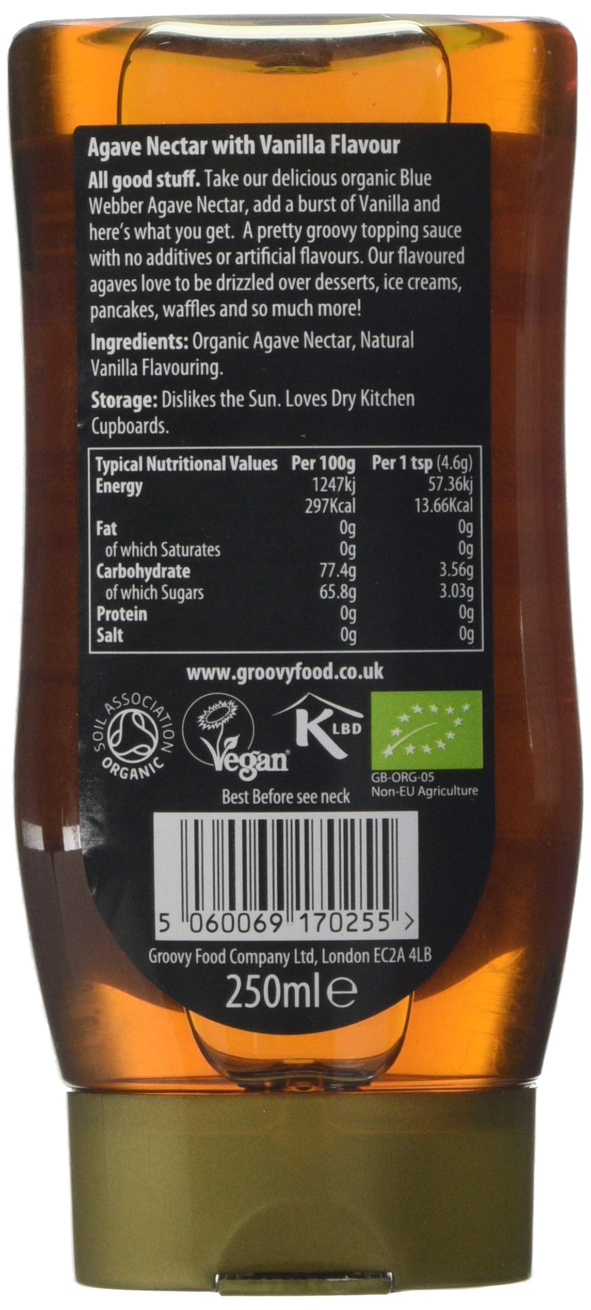 The Groovy Food Company Organic Agave Nectar Vanilla Flavour, Amber, 250ml