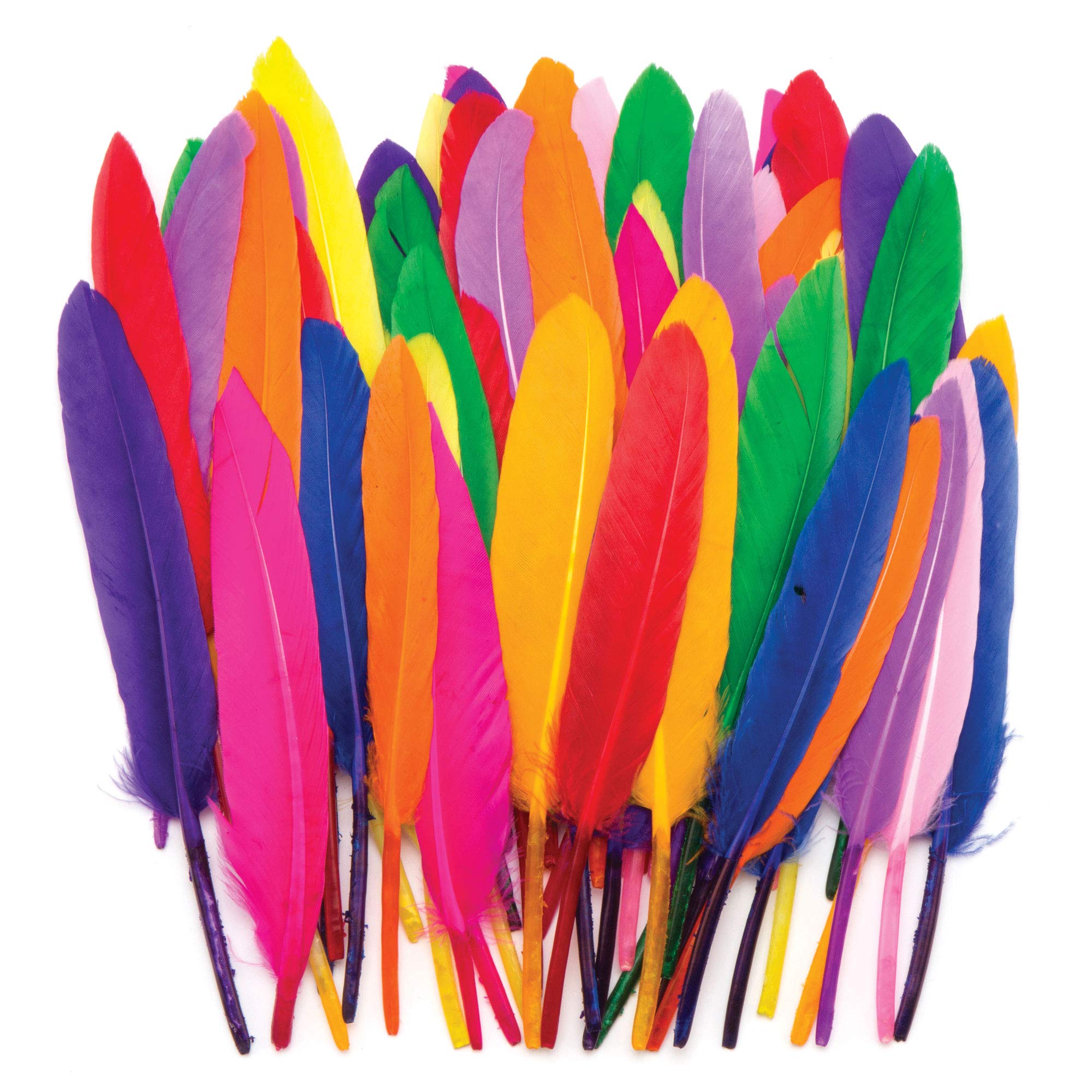 Baker Ross AR245 Mini Quill Feathers Value Pack – 80 Assorted Color Craft Feathers for Kids