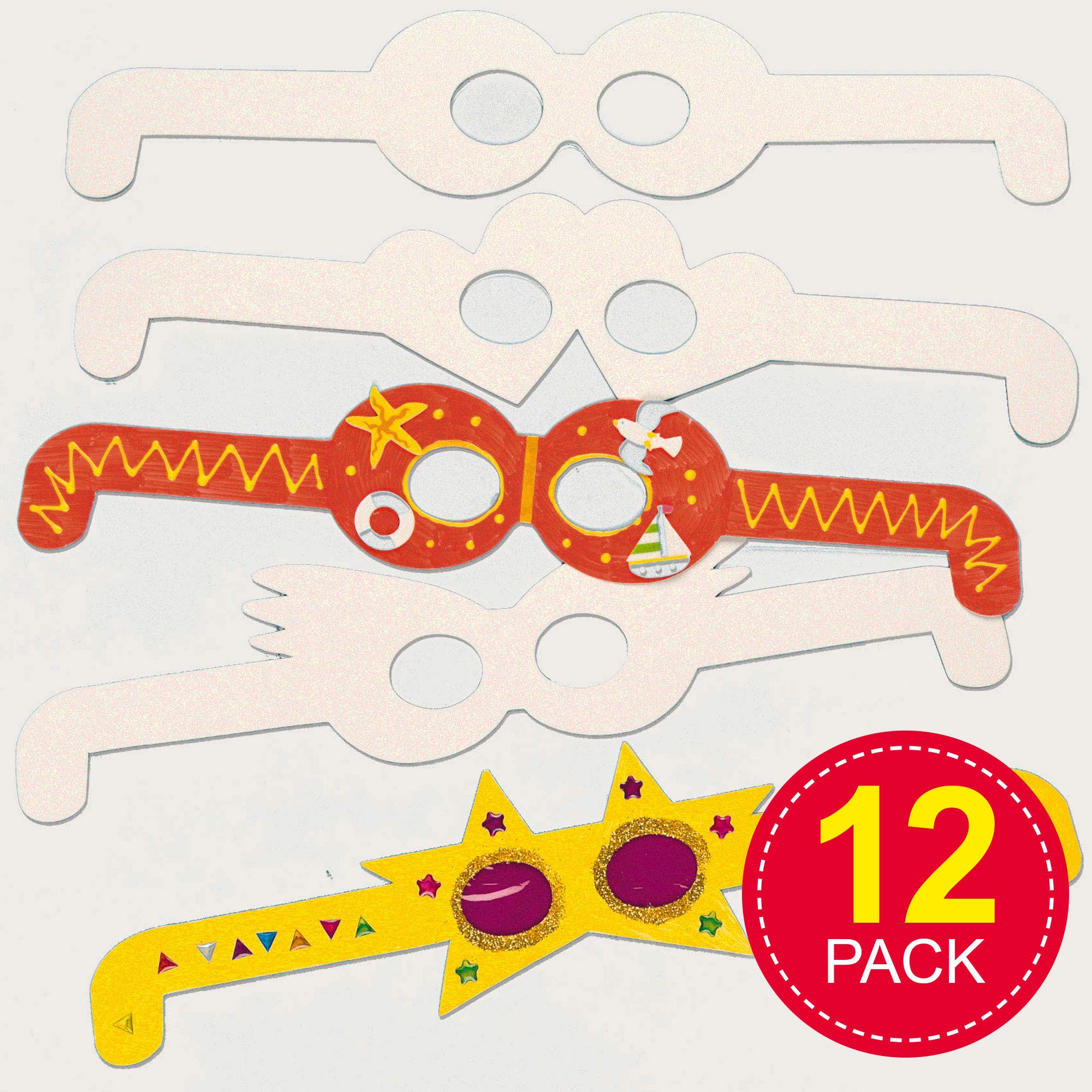 Baker Ross ET608 Design Your Own Glasses Craft Kit - 12 Cardboard Frames | White | 35cm