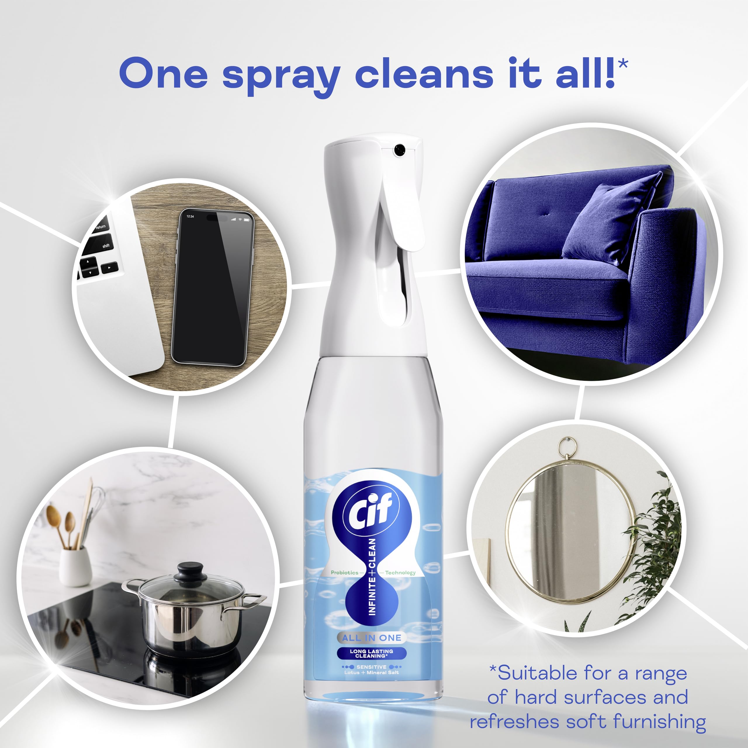 Cif Infinite Clean Sensitive Lotus & Mineral Salt All-Purpose Cleaner Spray - 590ml | Probiotic Technology | Safe for Kids & Pets 2