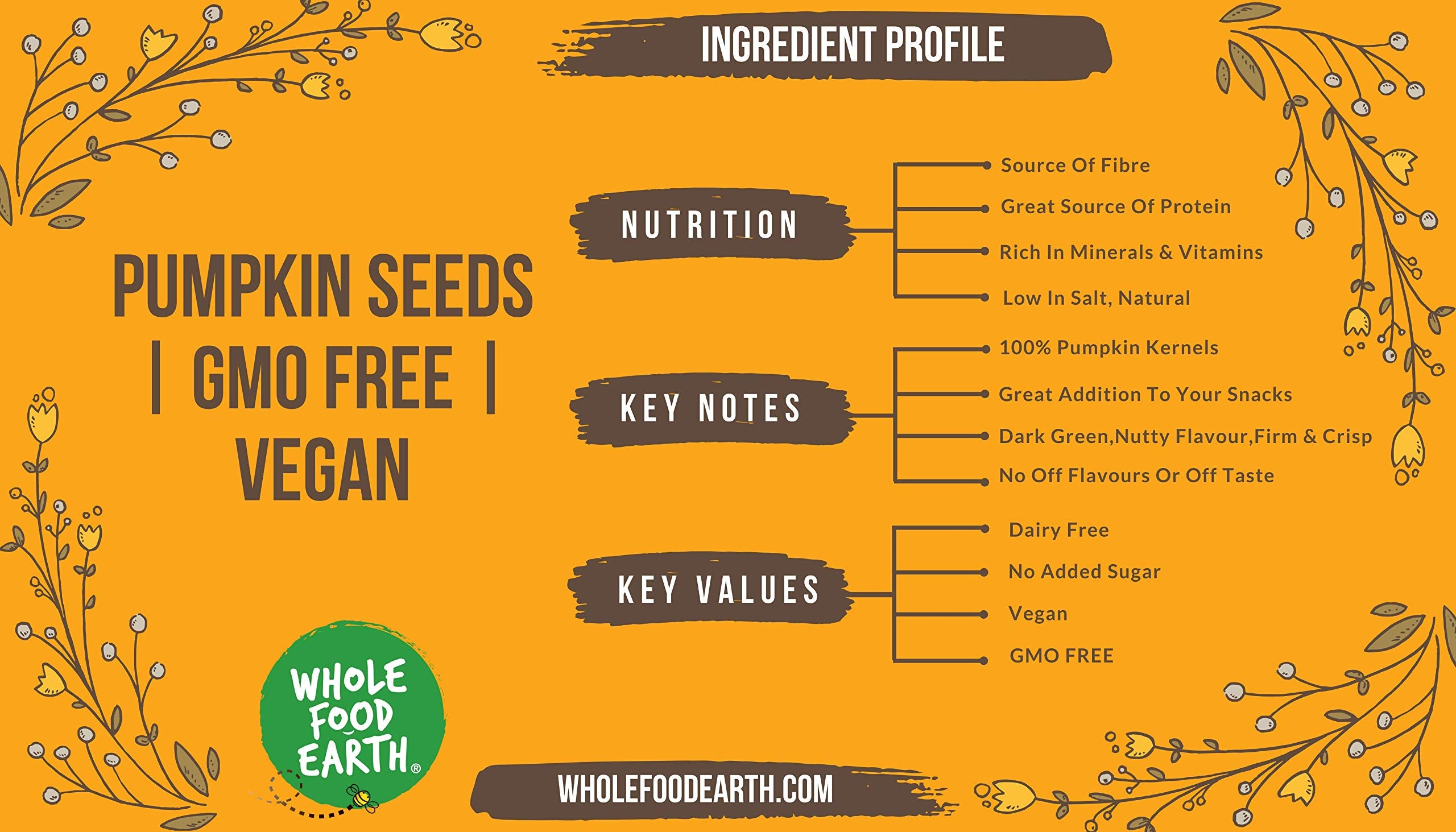 Wholefood Earth Pumpkin Seeds - 1 kg Whole Seeds | GMO Free | Source of Fibre 4