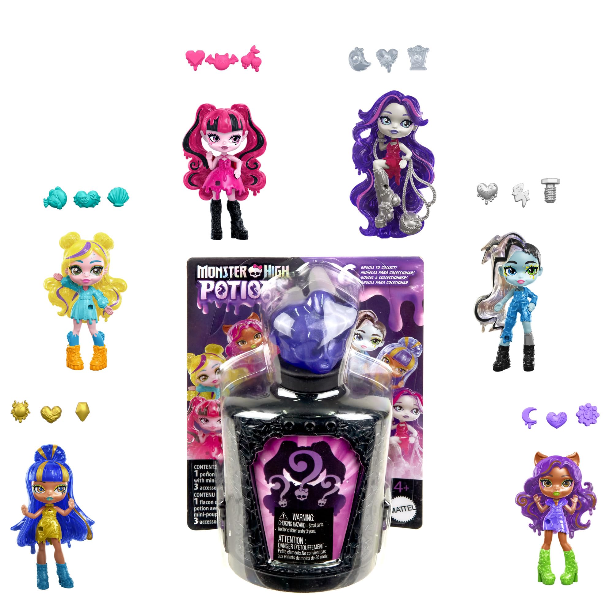 Monster High Potions Mini Dolls and Accessories - 3-inch Surprise Character in Crystal Bottle