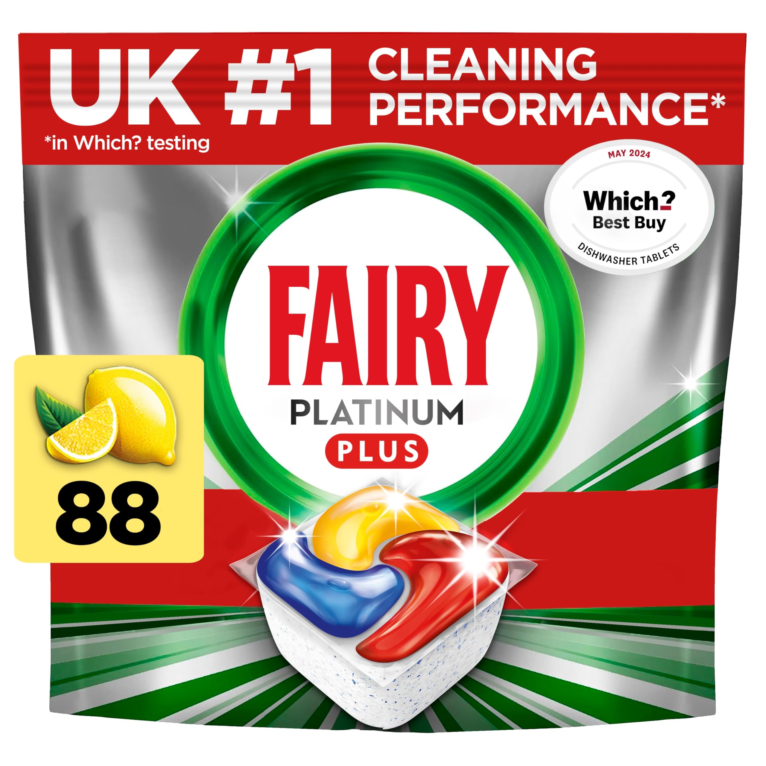 Fairy Platinum Plus All In One Dishwasher Tablets, Lemon, 88 Tablets